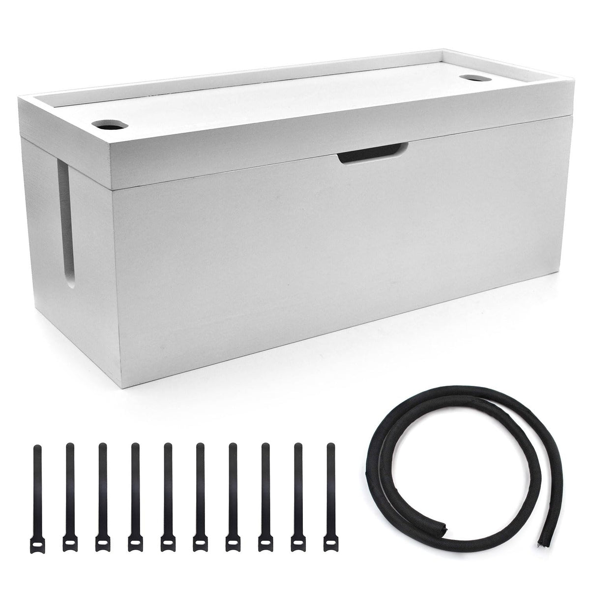 15 inch Bamboo Large Cable Management Box, Organizer Cord Box Hider - Power Strip Hider Cable Storage for Office, TV Wires, Desk Cord Organizer, No Assembley Required, Bamboo (White)