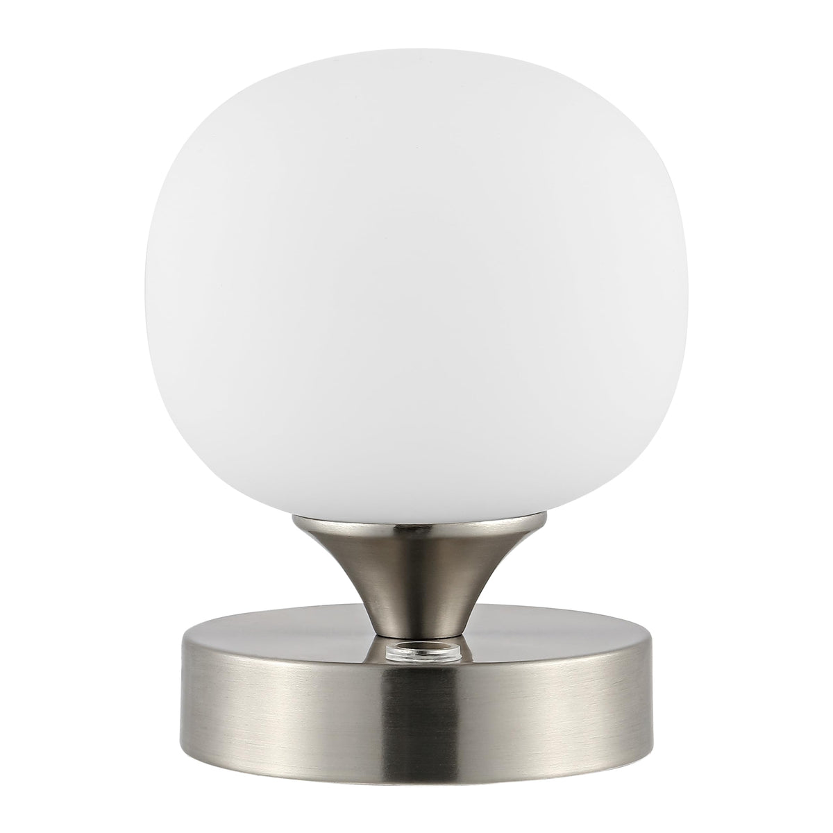 JONATHAN Y 6.13" Nickel/White Modern Cordless Rechargeable LED Table Lamp, Frosted White Glass Shade, Touch Dimmable Mini Accent Light for Bar, Bedroom, Nightstand (JYL7112B)