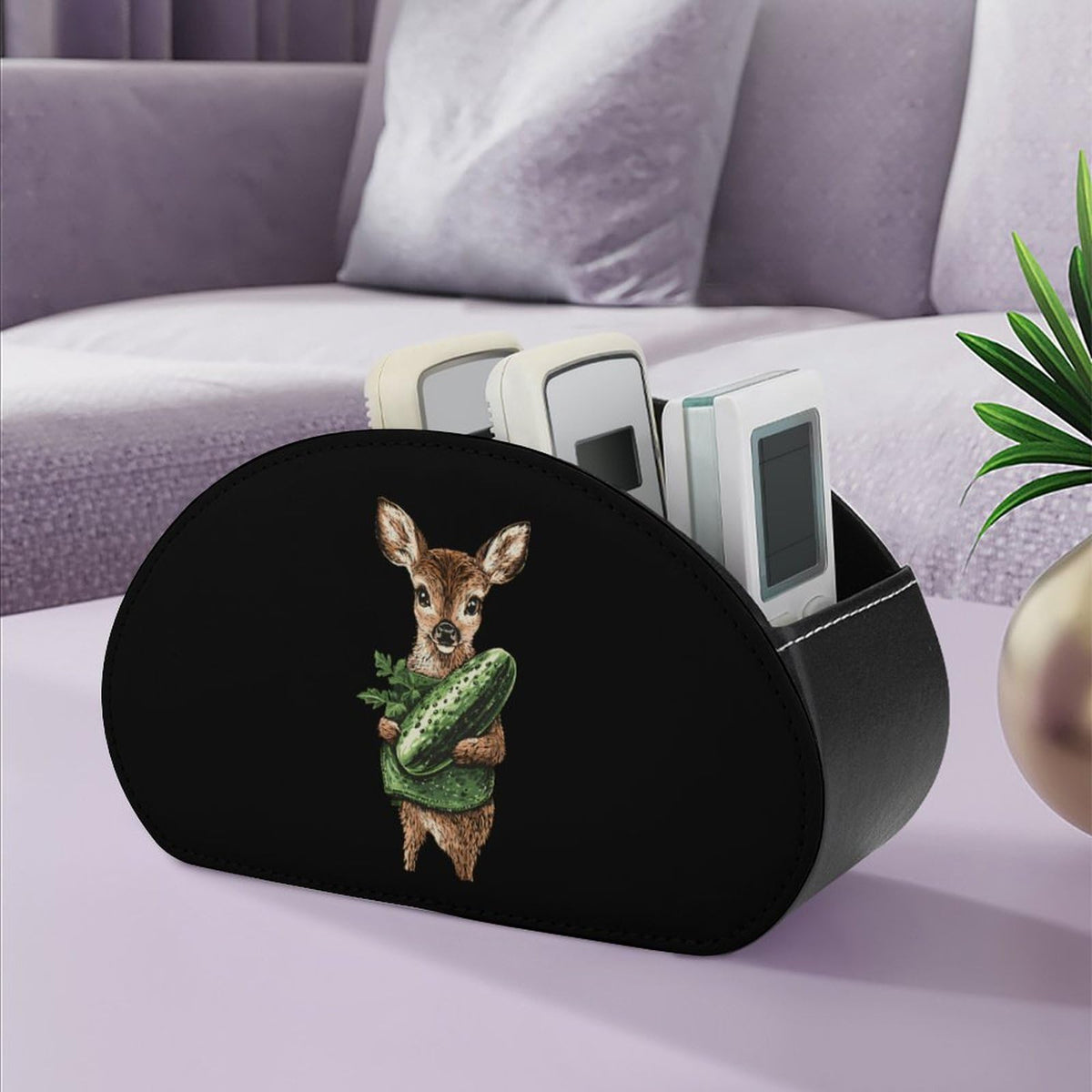 Cute Deer Cucumber Pickle Remote Control Holder with 5 Compartments Caddy Desktop Organizer for Home Office