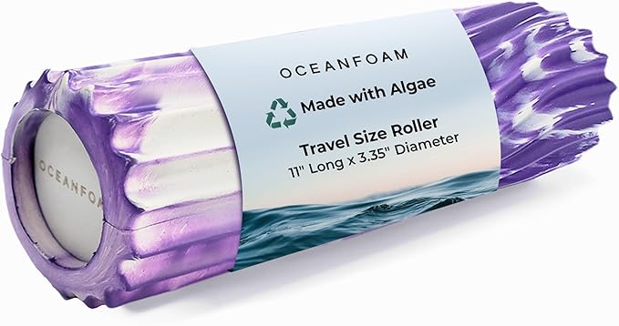 Oceanfoam Ripple Travel Foam Roller (11" x 3.35") Firm Mini Foam Roller for Physical Therapy, Deep Tissue Massage, Back Pain - High Density, Ergonomic Wave Textured - Yoga, Exercise (Purple Marbled)