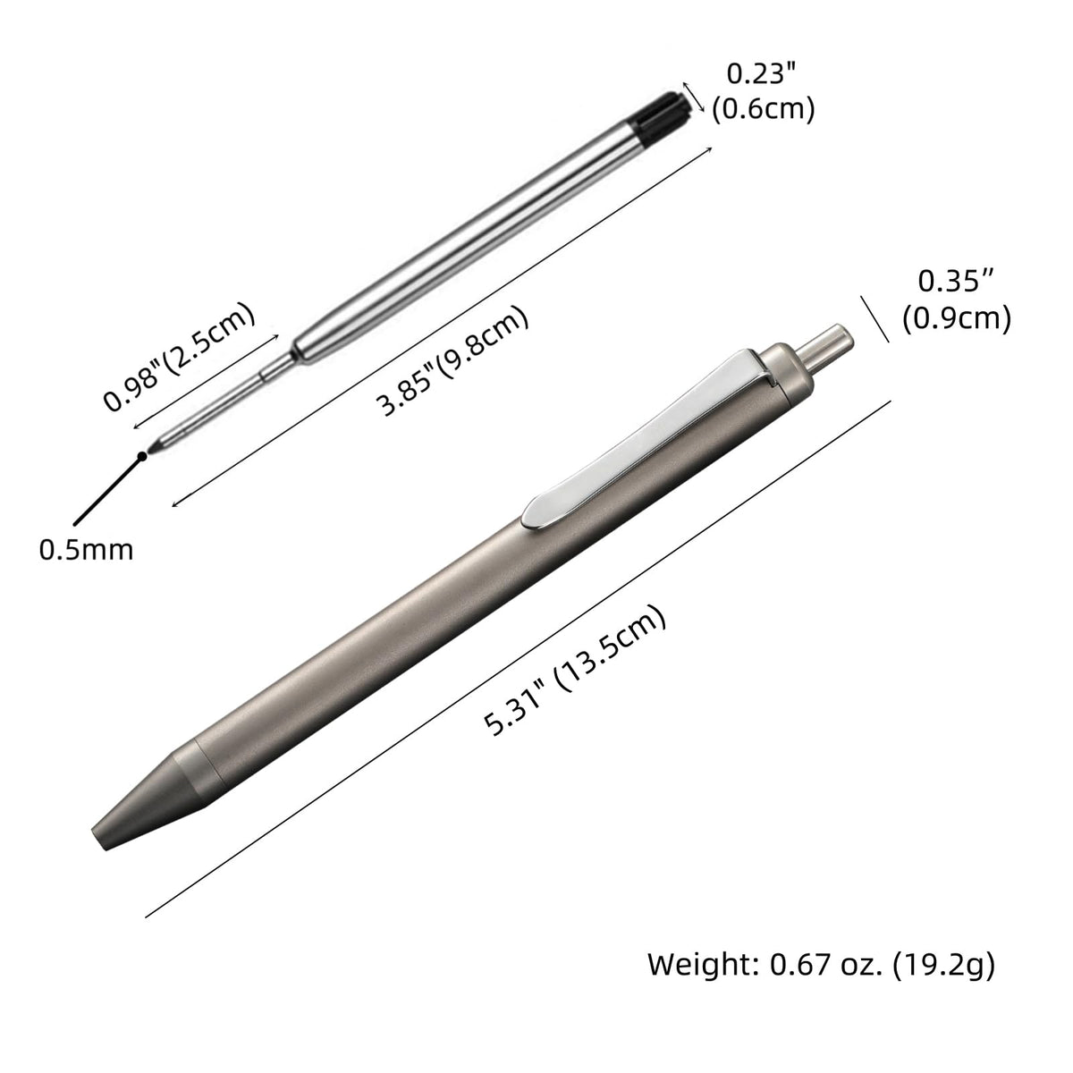 Grey Titanium Alloy Ballpoint Pen Retractable Lightweight EDC Pen with Pocket Clip Compatible with Parker Style Refill with 3 Extra Refills in Gift Box (LA035)