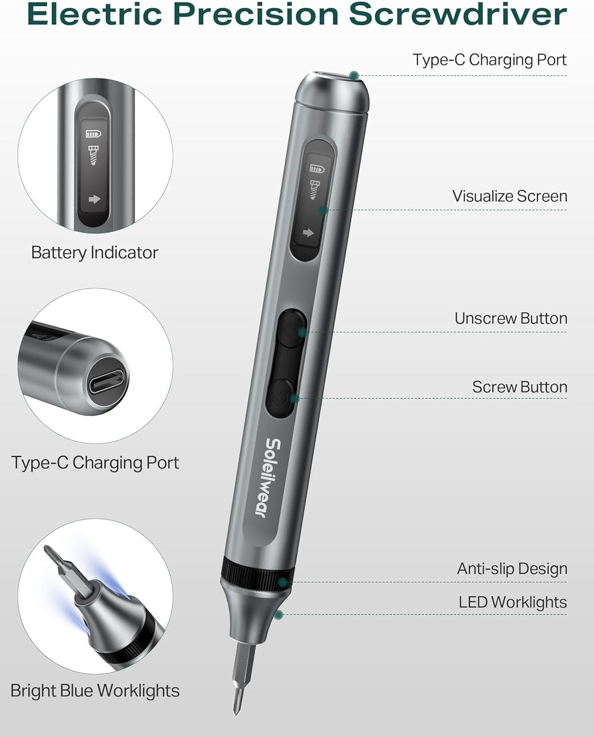Mini Electric Screwdriver Set, 52 in 1 Precision Electric Screwdriver Cordless with 48 Magnetic Bits, Power Screwdriver Repair Tool Kit with Tweezers and Pry Bar, for Laptop Phone Electronics Repair
