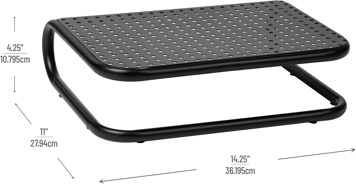 Set 2, 14.25"L 11"W 4.25"H, Mind Reader Monitor Stand, of Ventilated Laptop Riser, Desktop Organizer, Metal, x x Black