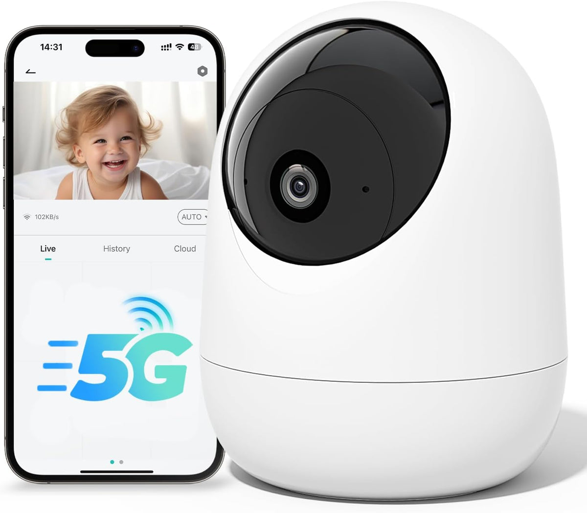 Rraycom 5G&2.4G WiFi,2K Security,360Pan 2-Way Indoor Camera Security Cameras for Home & Tilt, Dog/Pet Baby Camera