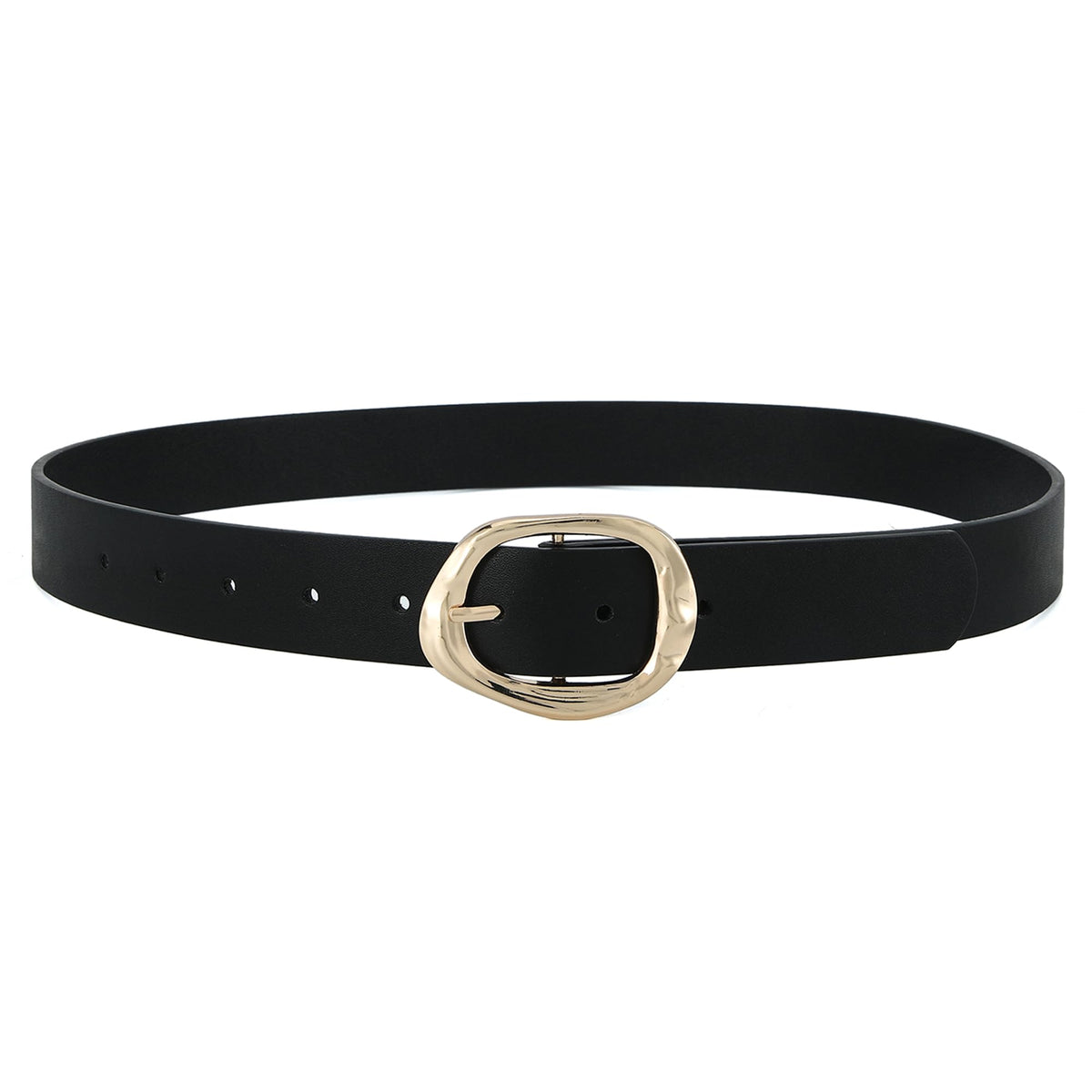 Earnda Black Leather Belts for Women Casual Fashion Waist Belt with Liquid Shapes Gold Buckle for Jeans Pants Dresses 1.18" Width Small