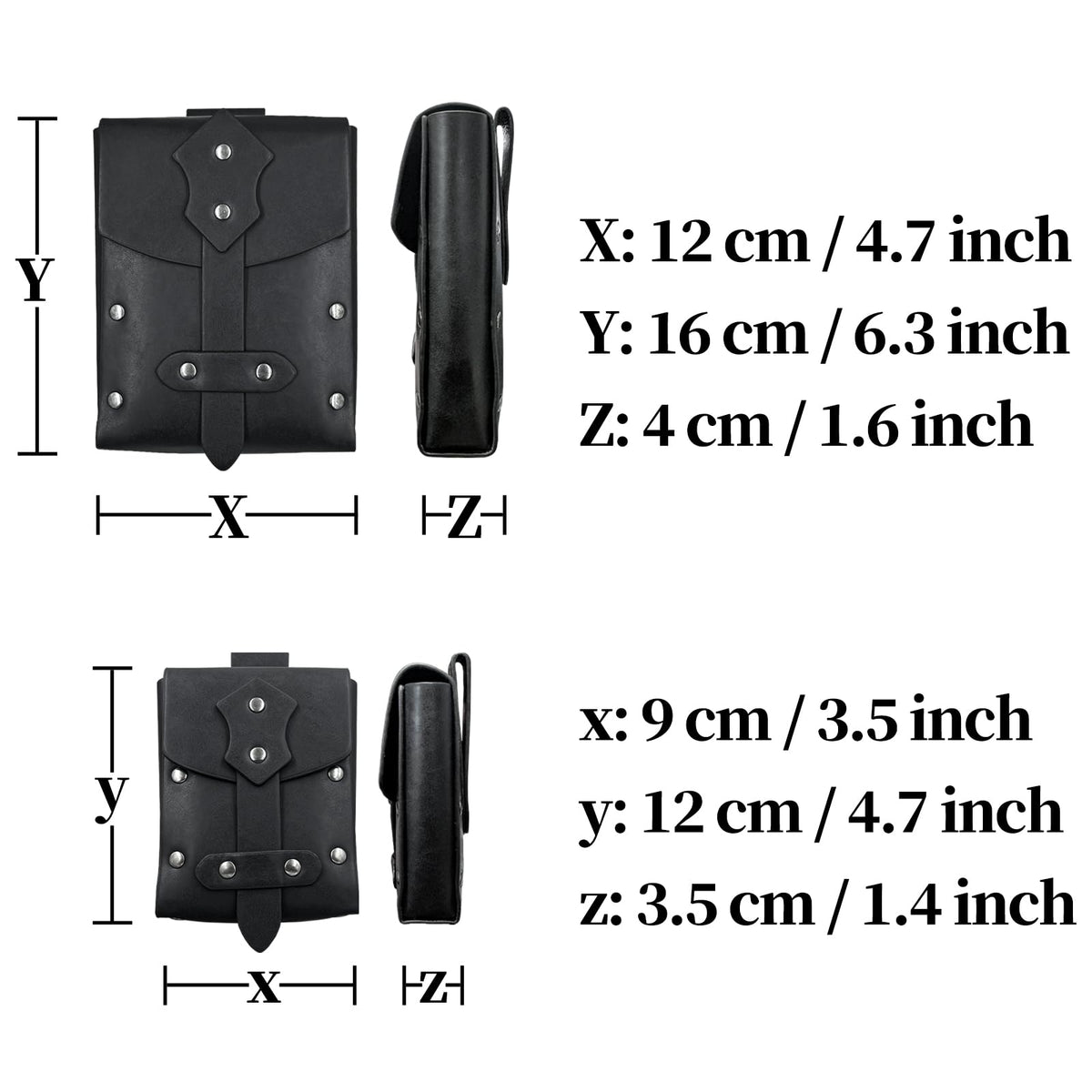 HiiFeuer 4 PCs Medieval Alchemy Belt Costume, Fantasy Faux Leather Wizard Potion Holder Belt with 4 Cork Vials and Belt Bag (Black A)