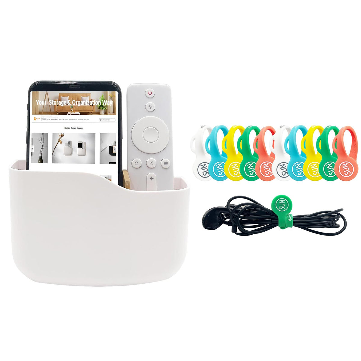 SUNFICON Adhesive Remote Control Holder and 10 PCS Magnetic Cable Straps Short