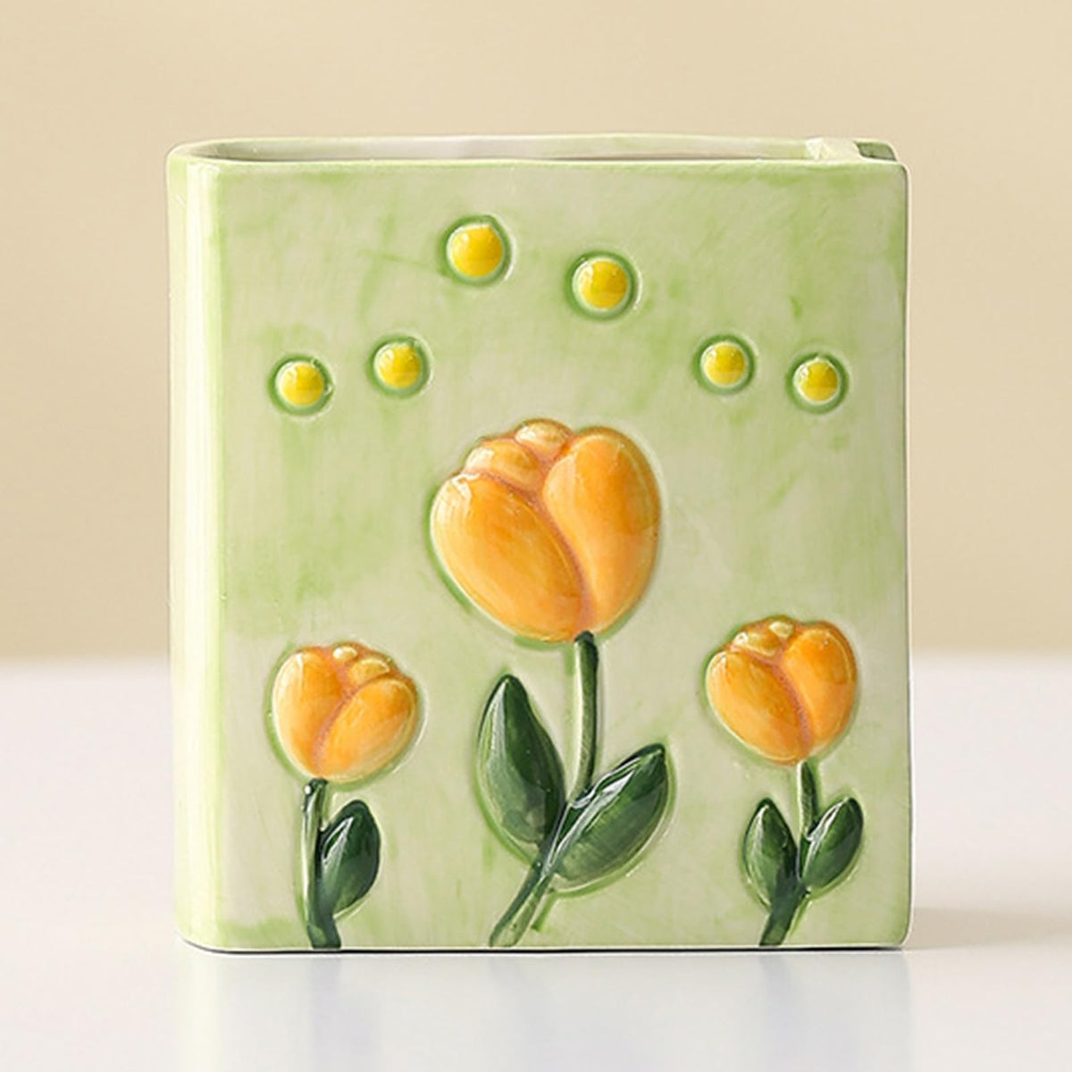 Busnos Book Vase Tulip Pencil Cup Pen Holder For Office Desk Decorative Books Yellow Flower Vase Cute Toothbrush Holders Home Decor Teacher Book Gifts for Women Small Makeup Brushes Holder