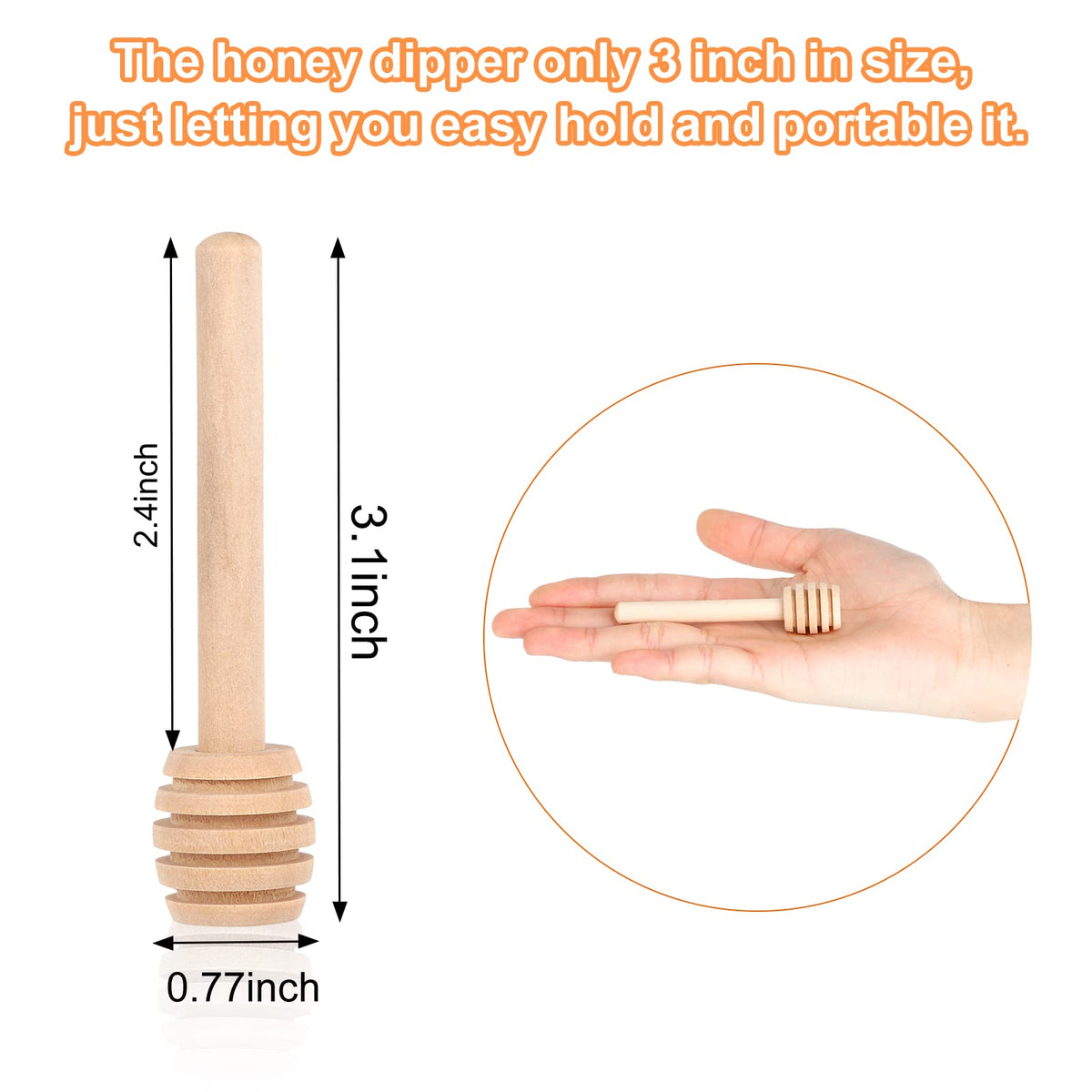51 PCS Mini Wooden Honeycomb Sticks - 3 Inch Honey Dipper Stirrer for Honey Jar Dispense and Wedding Party Favors Gift