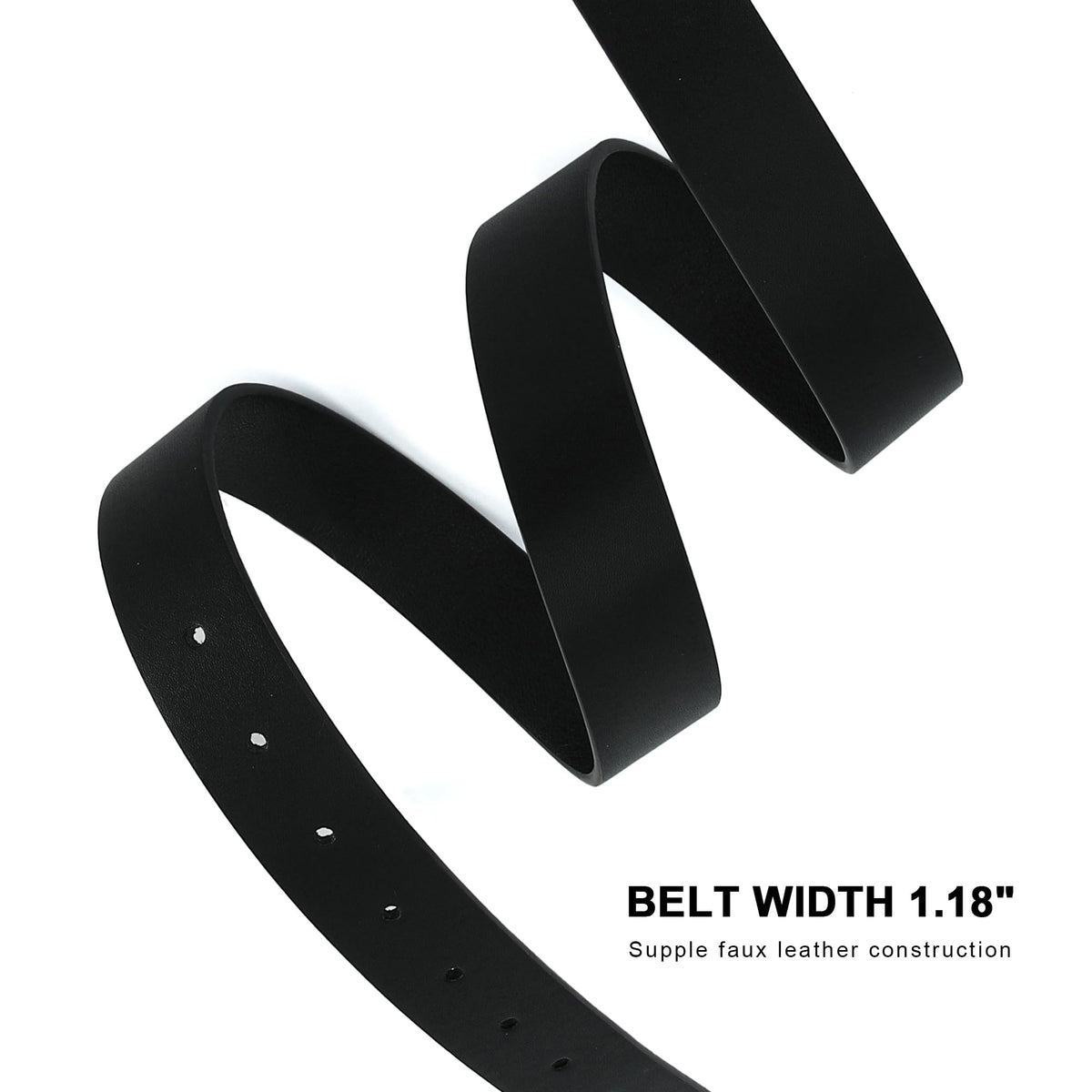 Earnda Black Leather Belts for Women Casual Fashion Waist Belt with Liquid Shapes Gold Buckle for Jeans Pants Dresses 1.18" Width Small