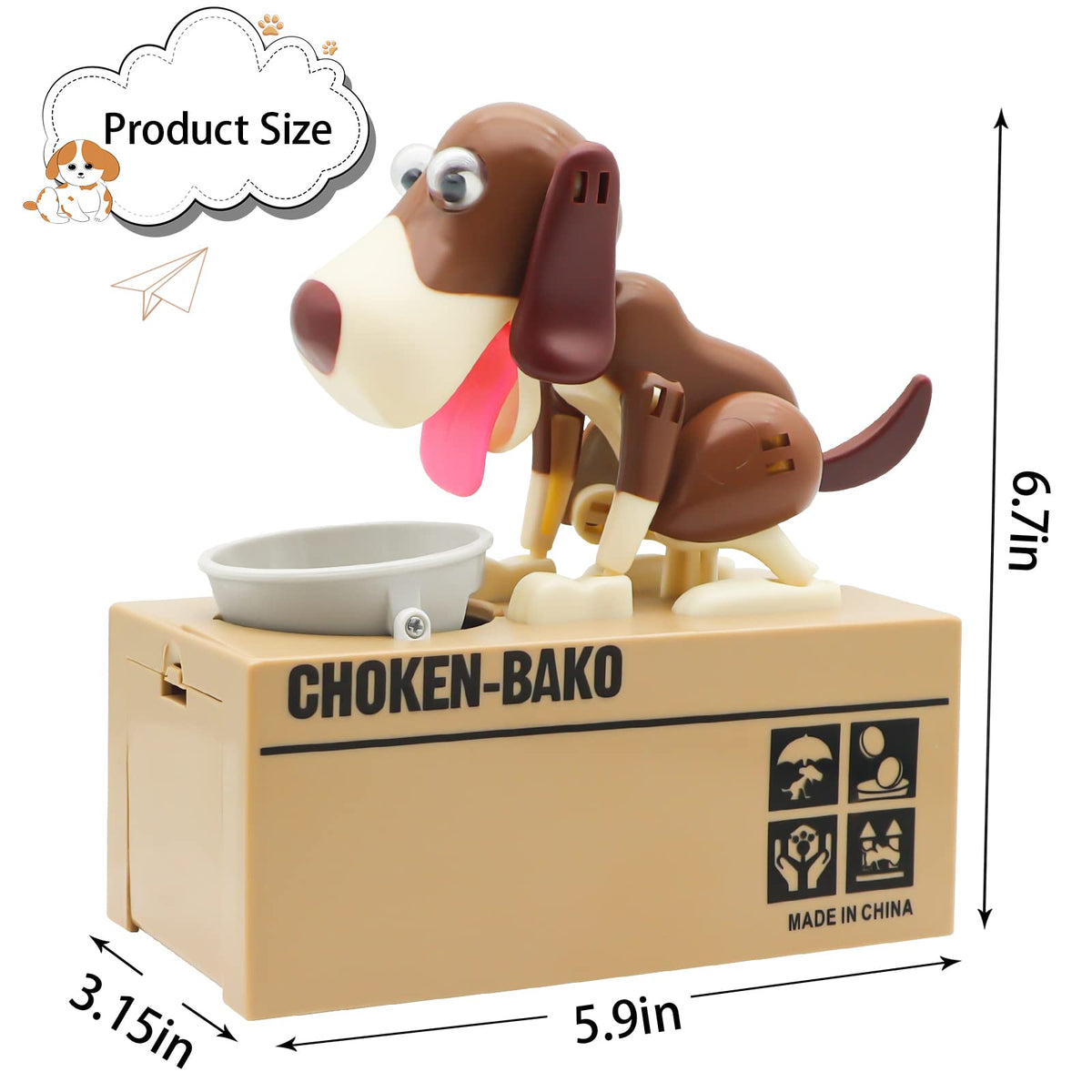Hungry Dog Piggy Bank, Cute Dogs Steals Coins Like Magic Coin Munching Toy Money Box Birthday Gift for Kids