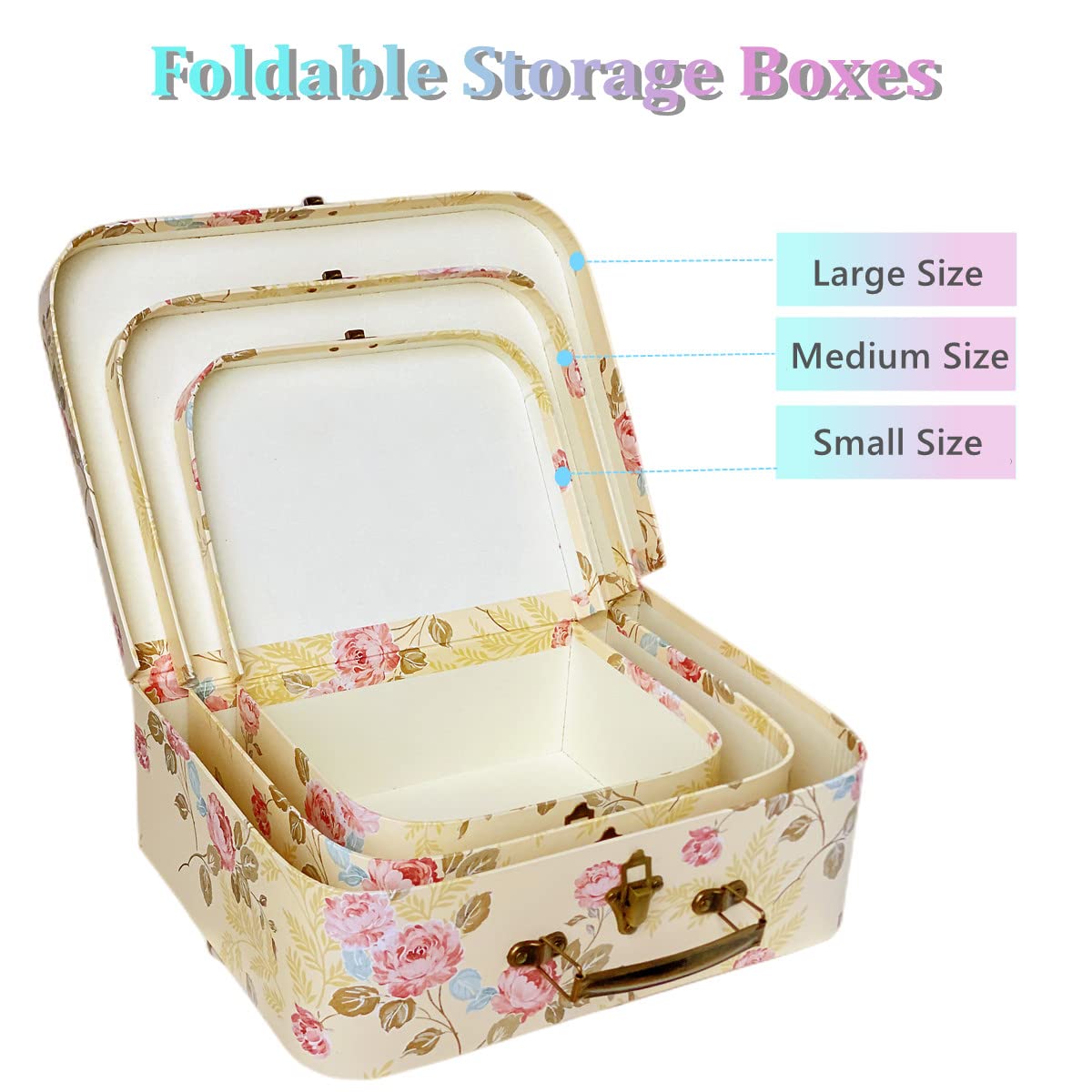 Amedoo Paperboard Suitcases(Set of 3), Gift Boxes With Lids For Presents, Photo Storage, Dolls, Perfect for Home Decoration, Baby Shower Wedding, Birthday, Christmas and New Year Decor(Yellow Flowers)