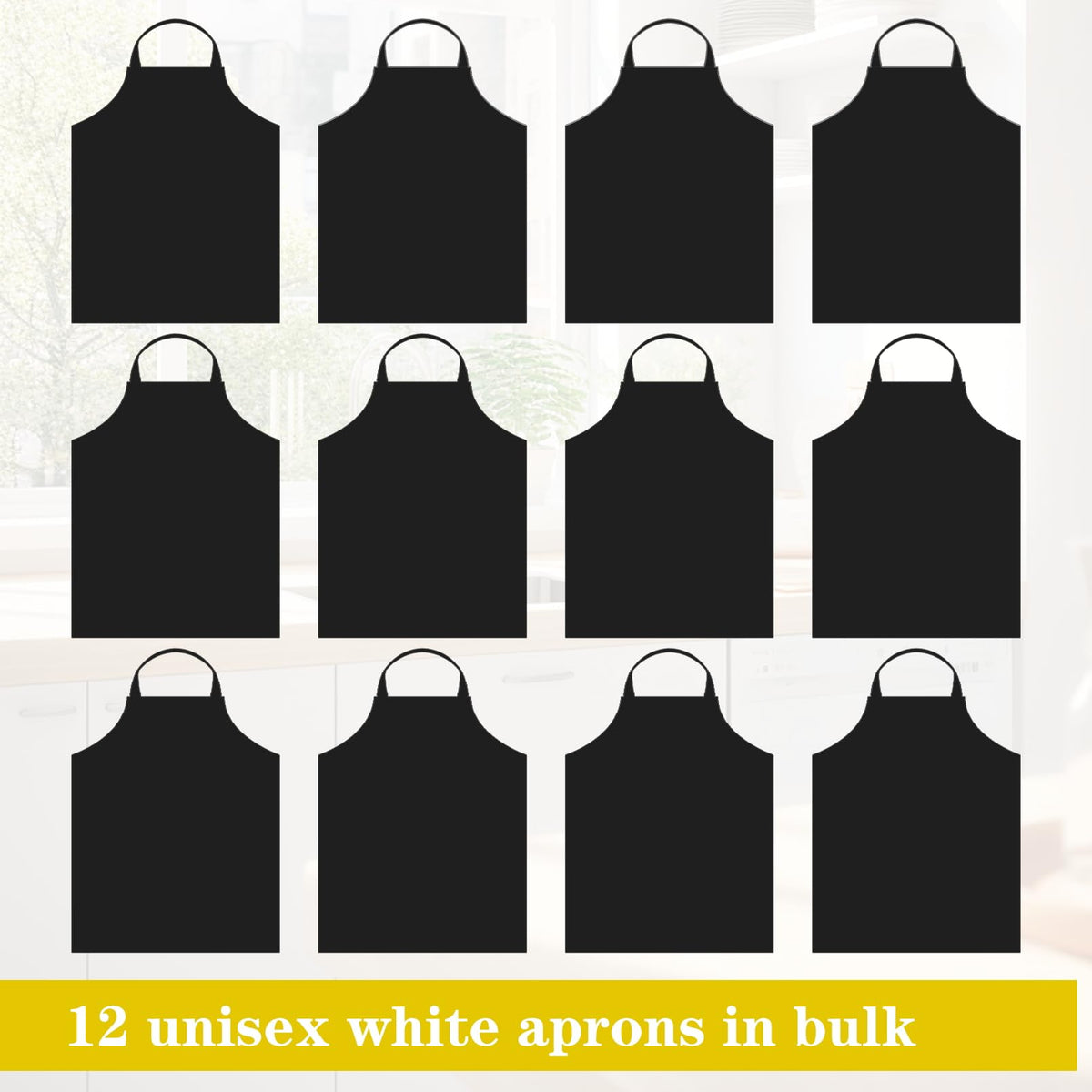 Cabaubl 12 Pack Black Bib Apron,Unisex Bib Aprons Bulk,Chef Apron without Pockets,Washable Kitchen Aprons for Women Men Kitchen Cooking, Crafting Painting, BBQ(Black)