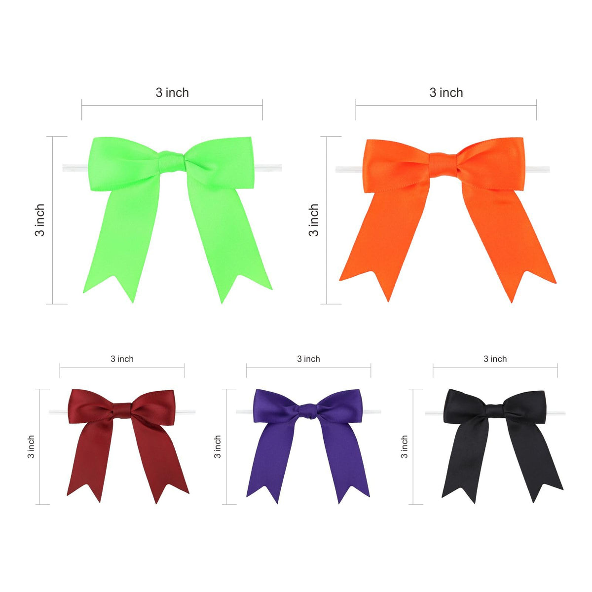 Meseey 50 Pcs Halloween Premade Satin Ribbon Bows with Twist Tie 3.5 Inch Pre-tie Treat Bag Bows for Halloween Thanksgiving Wreaths Party Favors Gift Wrapping (3.5 inch, Haloween)