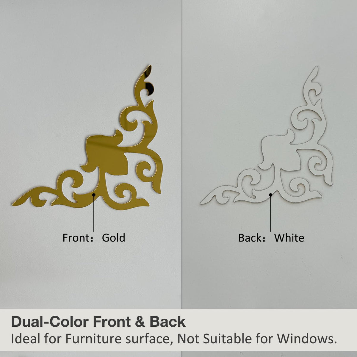 funlife Hollow Self Adhesive Mirror Wall Stickers, Small Plastic Gold Mirror with Adhesive Back for Home Cabinet Wall Decor 3.94" X 3.94" 16 PCS Corner Onlay Applique Pattern-Mirror