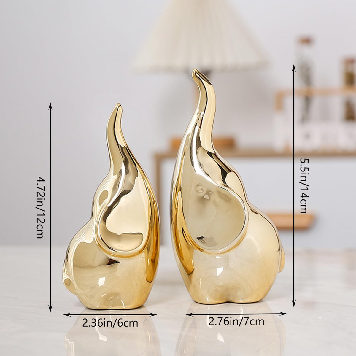 A Pair Gold Elephant Decor, Modern Style Ceramic Art Elephant Sculptures, Abstract Accent Figurines for Home Decor, Shelf, Nightstand Gift