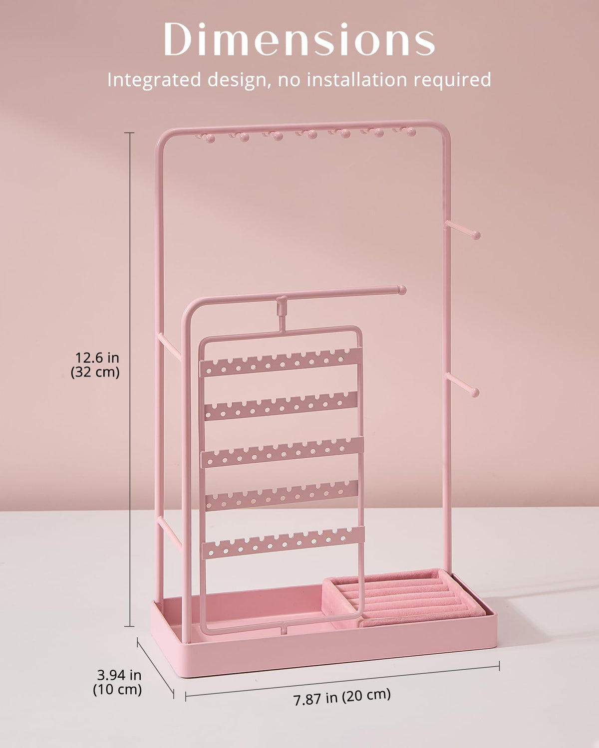 ProCase Jewelry Stand Holder Organizer, Jewelry Display Storage with Ring Tray, Rotating Earring Bracelet Necklace Holder, Valentine's Gifts Room Dorm Decor for Teen Girls -Pink (No-Assembly)