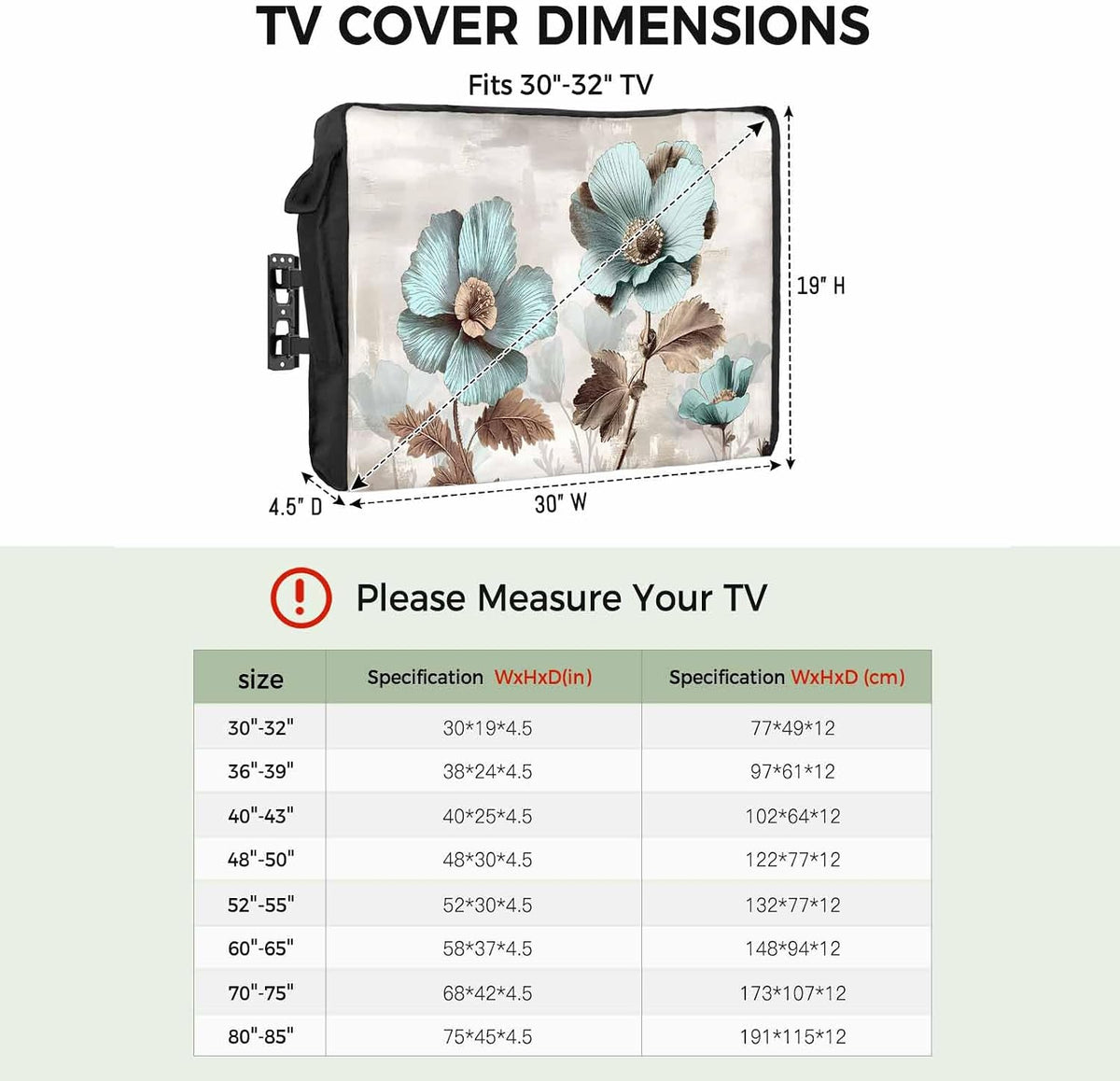 Yukro 36 39 Inches, Blue Broccoli Outdoor TV Cover to Farmhouse Rustic Floral Retro Brown Botanical Waterproof