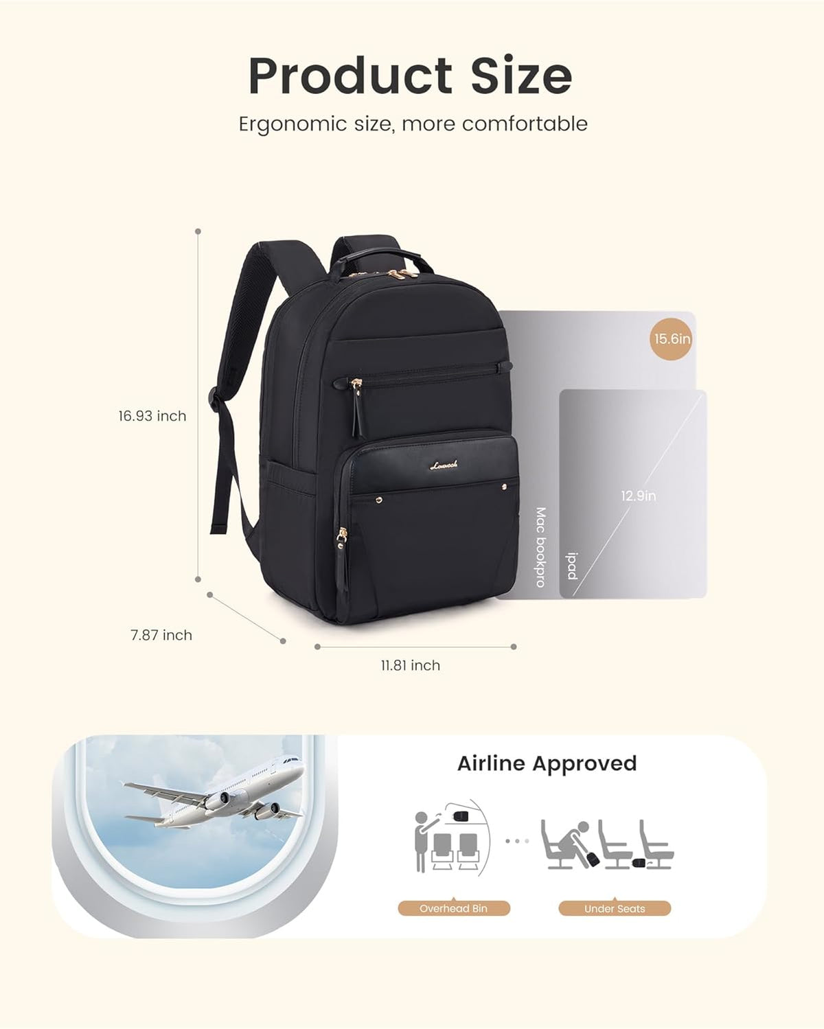 Backpack 15.6" Backpack LOVEVOOK Laptop for Women with Leather Trim & Tumbler Pockets, Work Purse, Travel Personal Item