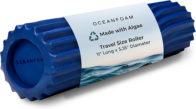 Oceanfoam Ripple Travel Foam Roller (11" x 3.35") Firm Mini Foam Roller for Physical Therapy, Deep Tissue Massage, Back Pain - High Density, Ergonomic Wave Textured - Yoga, Exercise (Royal Blue)