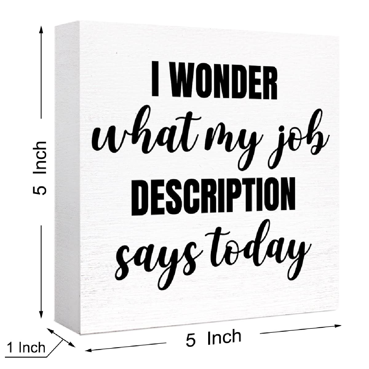 Funny Office Wood Box Sign I Wonder What My Job Description Says Today Wooden Block Sign Humorous Desk Décor for Home Office Table Décor,Office Gift for Friend Coworker Employee