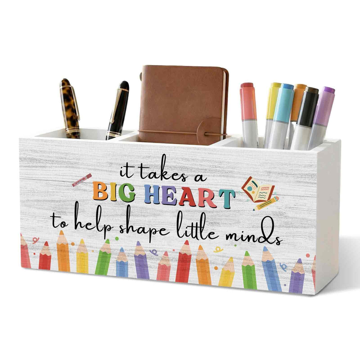 XINCEYWJ Teacher Appreciation Gifts Pencil Pen Holder for Desk Organizer, Thank You Gifts for Teachers Women Men Wooden Box Decorations for Home Office Classroom Desk Tabletop Decor
