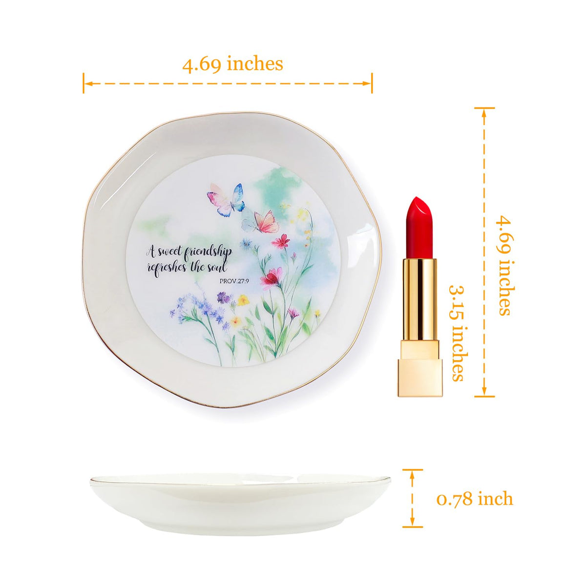 HOME SMILE Friend Chritian Gifts for Women Jewelry Ring Dish Tray with Dynamic Butterfly&Flower Pattern Shifts,A Sweet Friendship Refresh the Soul-Best Friend BFF Birthday Graduation Retirement Gifts