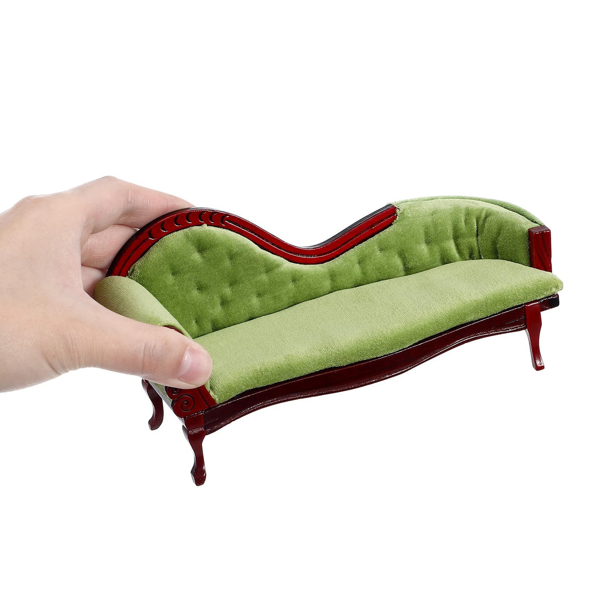 ABOOFAN 1:12 Scale Dollhouse Furniture, Victorian Miniature Couch with Carved Wood Frame, Miniature Sofa for Dollhouse Living Room Display