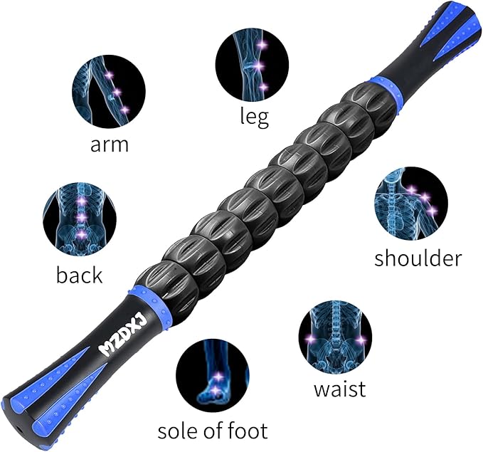 Muscle Roller Stick for Athletes - Deep Tissue Fascia Blaster & Roller Massager for Myofascial Pain Relief - Handheld Physical Therapy & Recovery Tool(Blue black-18 inch)