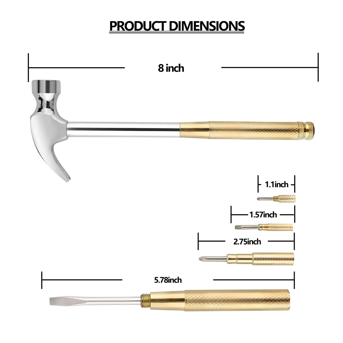 LANDIBO 6-in-1 Multi-Tool Camping Hammer Set with Slotted/Flat Head Phillips Screwdriver for Mechanical Maintenance, Interior Decoration, Outdoor Adventures, Best Gift (Silvery-yellow)