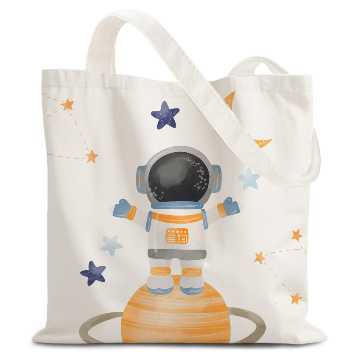 URLLUAE Space Gifts Tote Bag, Cute Astronaut Planet Canvas Tote Bag, Space Themed Gifts for Lovers Women, Reusable Grocery Bags Shopping Bag