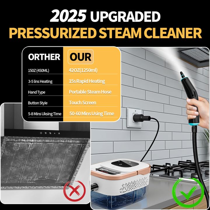 Steam Cleaner, 6 Steam Levels, 42oz Tank & 11 Pieces Accessories, 1500W High-Temperature Steam Cleaner for Home, Steamer for cleaning Car, Tile, Floor