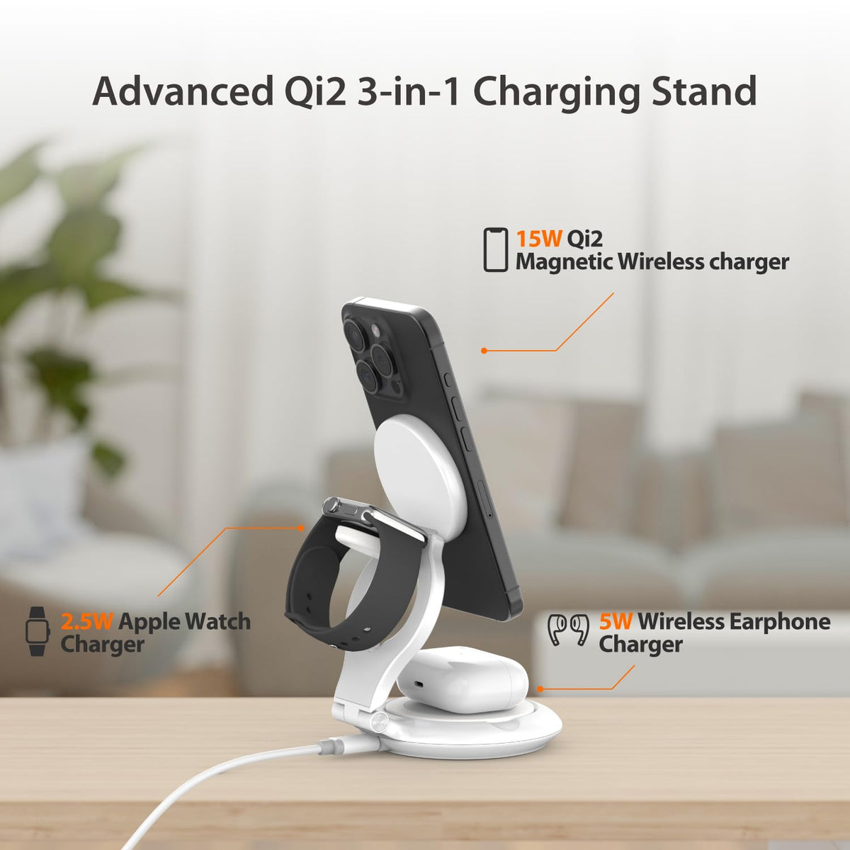 j5create Qi2 3-in-1 Magnetic Foldable Wireless Charging Station (JUPW3415)