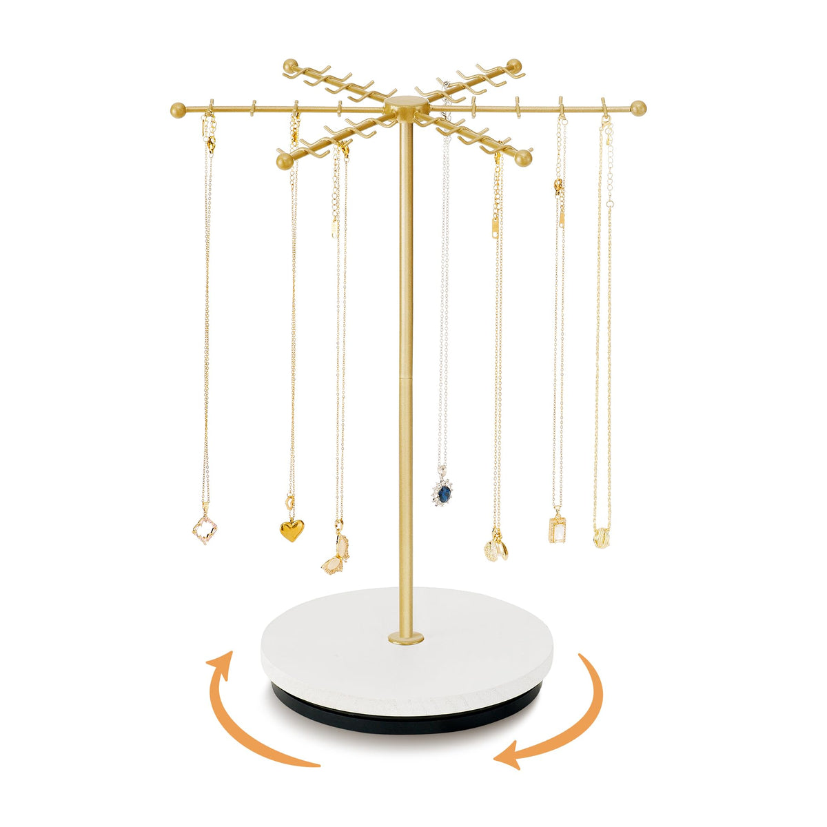 Poyilooo Necklace Holder Jewelry Stand, Rotating Necklace Holder Organizer with 48 Hooks for Necklace Earring Keychains Bracelet Display Stand, Metal Necklace Tree Stand -Women Gifts (Gold)
