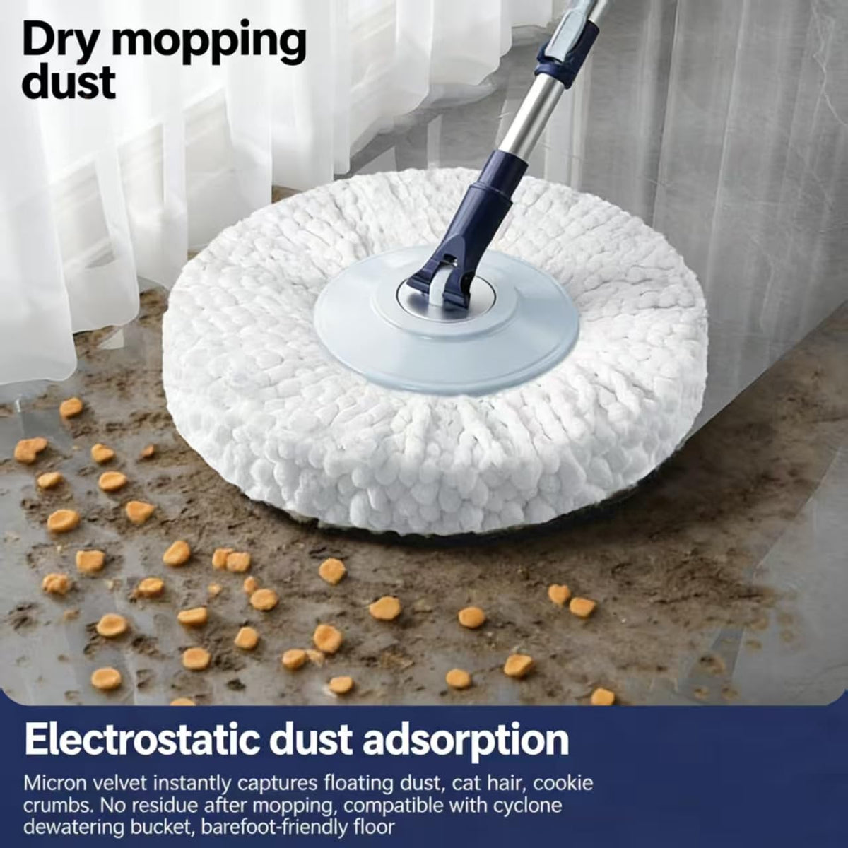 Spin Mop Bucket with Wringer, Mop with Bucket Set Includes 3 Replacement Pads, Durable Mop Bucket for Home Floor Cleaning