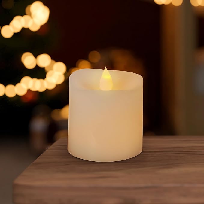 3x3 Flickering Flameless Candles Set of 1,3 inch Real Wax LED 600 Hours Battery Candles with Timer Remote,Control for Day Wedding Party Holiday Indoor,White