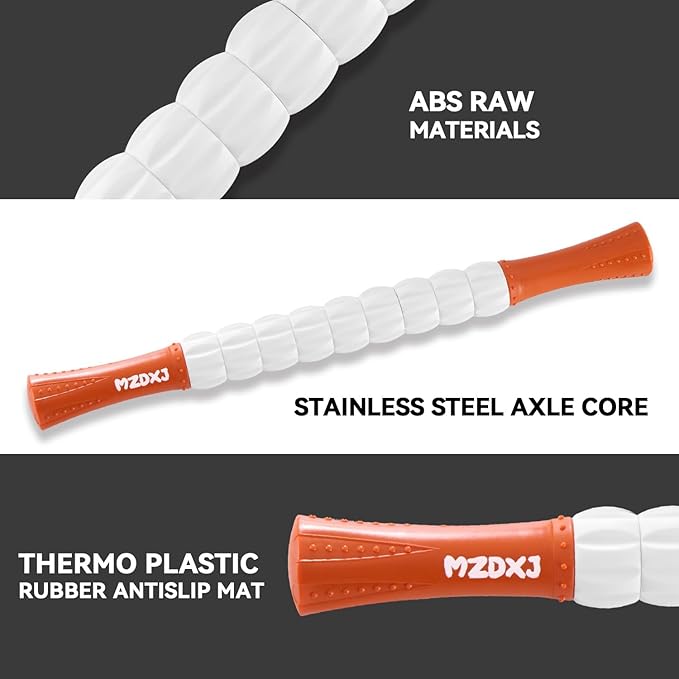 Muscle Roller Stick for Athletes - Deep Tissue Fascia Blaster & Roller Massager for Myofascial Pain Relief - Handheld Physical Therapy & Recovery Tool(Orange White-18 inch)
