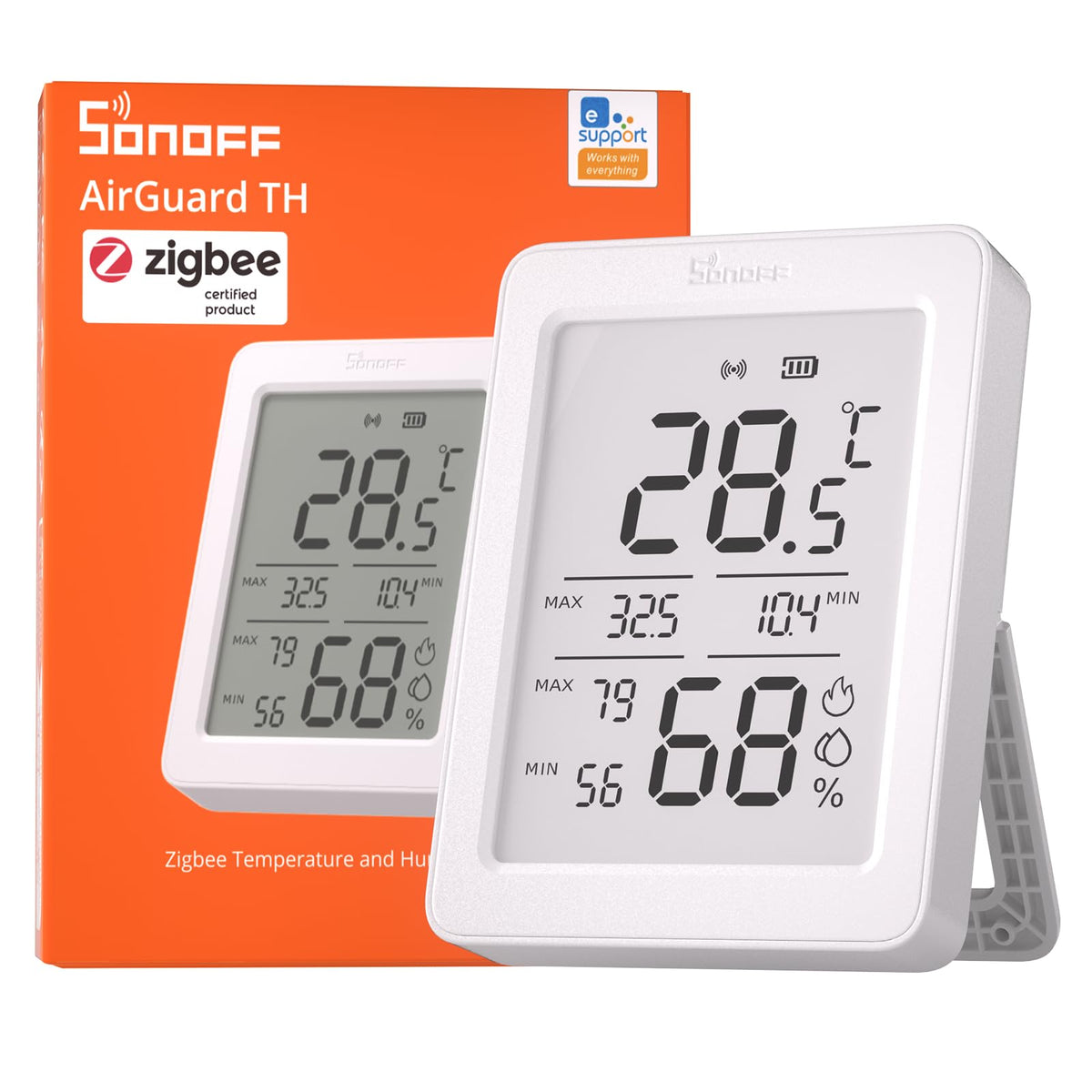 SONOFF AirGuard TH, Indoor Smart Zigbee Temperature and Humidity Sensor, 3.6'' LCD Display, App Monitoring with Charts, Notification Alerts, Data Export, Remote Data Display