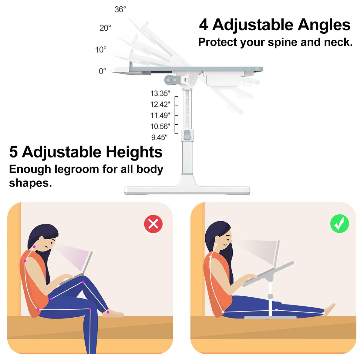 HETTHI Laptop Bed Desk, Adjustable Laptop Lap Desk with Drawer, X-Large Foldable Bed Table Tray for Bed Couch Floor Desk Writing Working Reading Eating Painting (Marble, 23.6"×15.7")