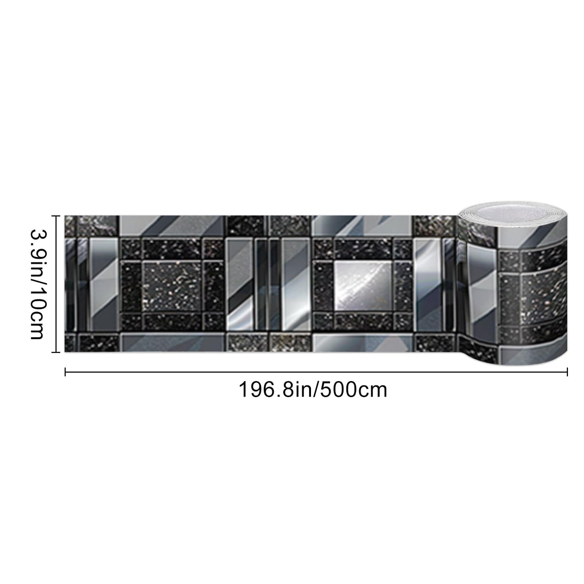 IVN Wallpaper Border Peel and Stick Wall Black and Silver Mosaic Decorative Wall Trim Self Adhesive Border for Walls Mirror Frame Accent Strip for Bedroom Kitchen LivingRoom 4x196 Inch