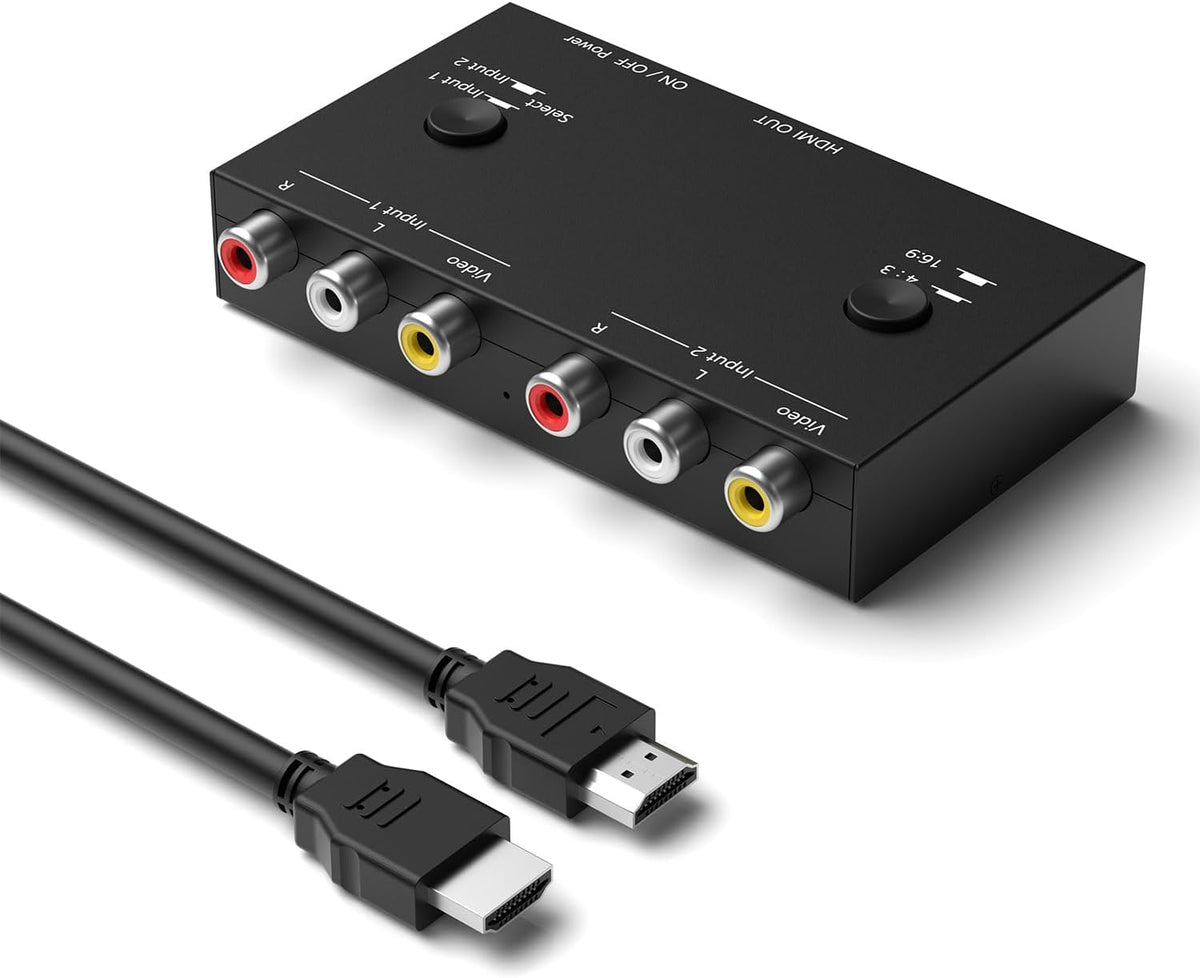 RuiPuo 2 16:9/4:3 WII/N64/PS1/PS2/PS3/VHS/VCR/DVD etc(2 1 Port RCA/AV to HDMI Converter Adapter Support for Players AV