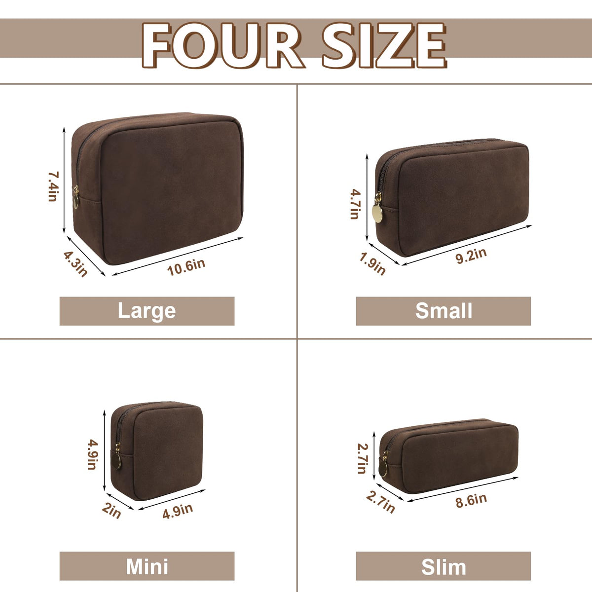 UIXIZQ Small Makeup Pouch for Purse, Suede Travel Toiletry Storage Pouch Cute Preppy Cosmetic Bag for Women Girls, Waterproof Makeup Organizer Skincare Bag Purse with Zipper (Small-Coffee)