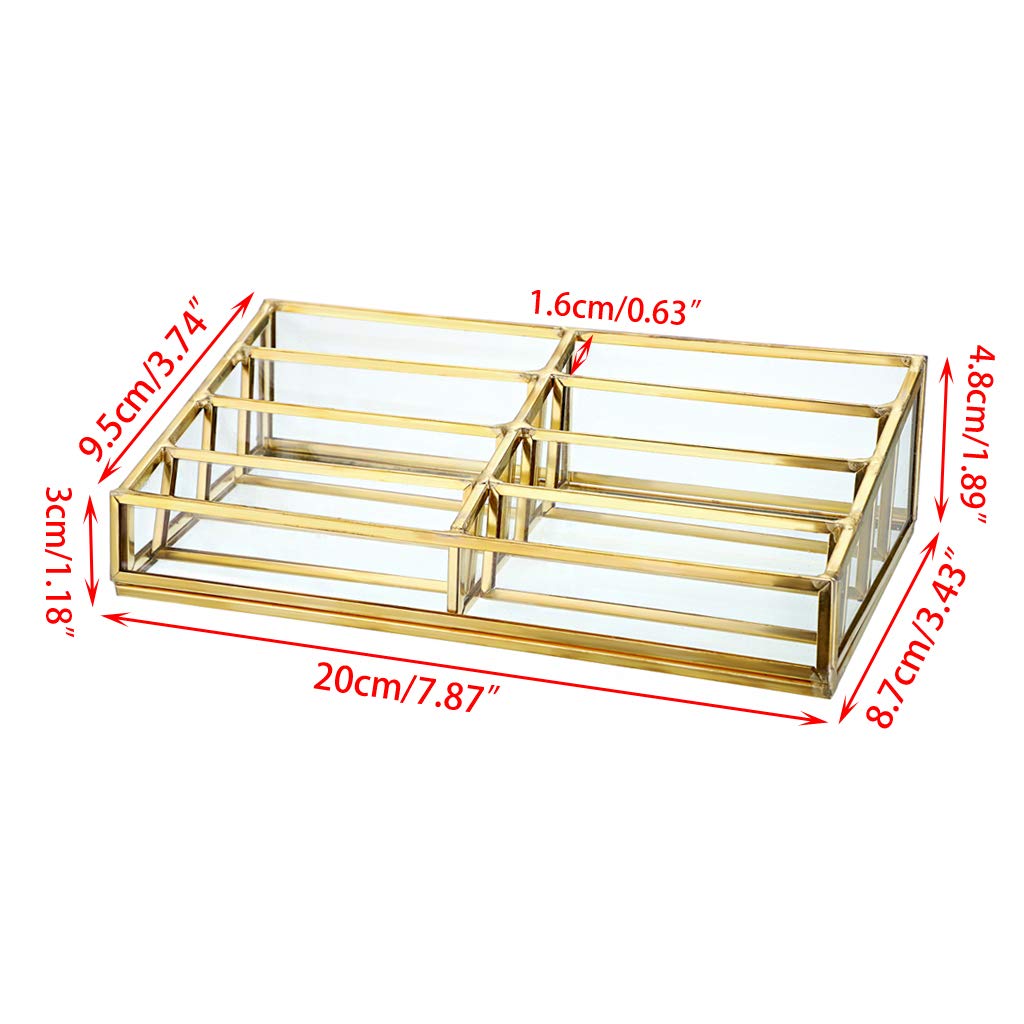 Hipiwe Glass Business Card Holder Stand 8 Slot Name Cards Display Storage Holder Gold Metal Business Cards Organizer for Office Desktop Countertop