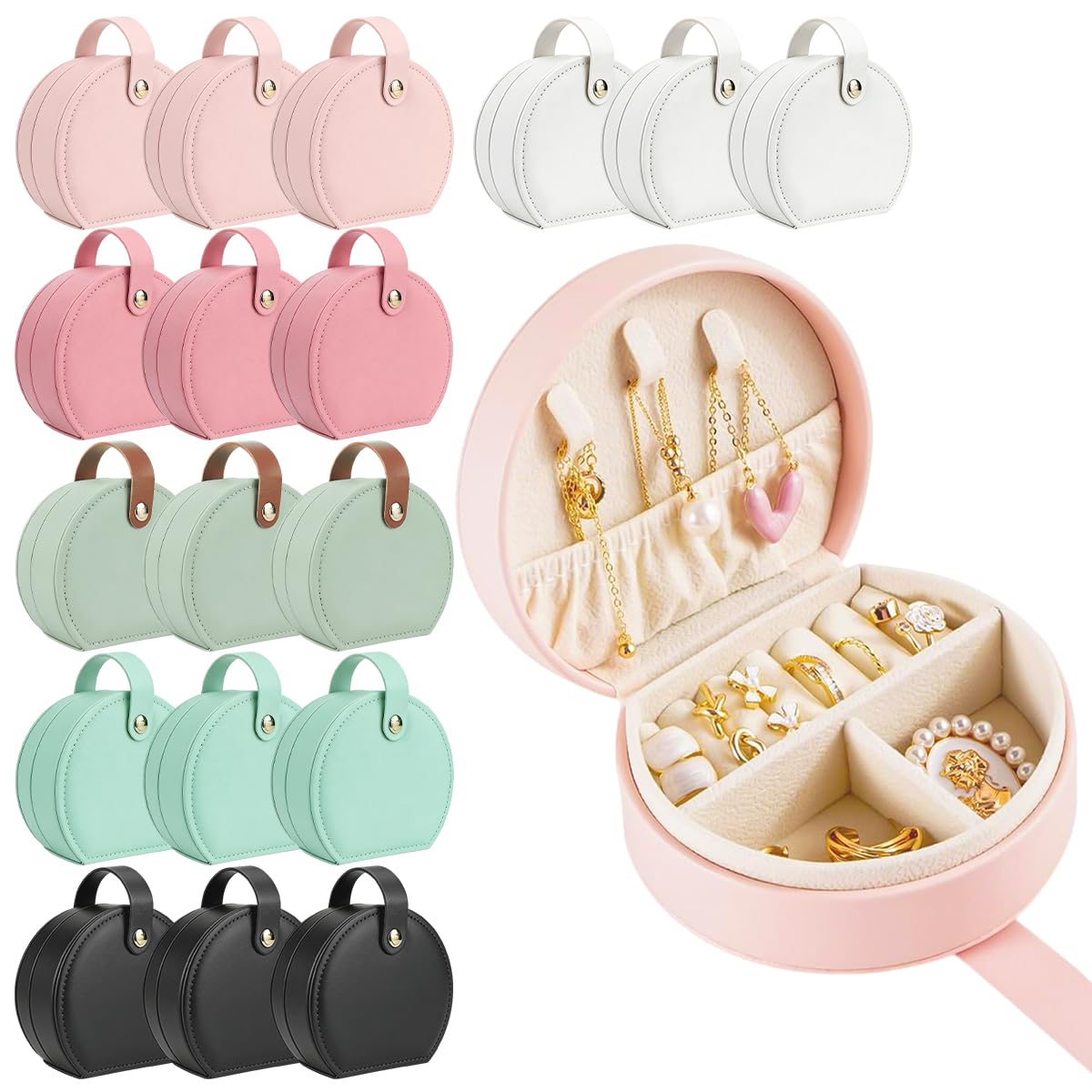 Esamploe 18 Pcs Mini Jewelry Travel Case,Gorgeous Leather Travel Jewelry Box for Bridal Proposal Gifts,Exquisite Multicolor Bulk Jewelry Boxes for Rings,Earrings and Necklaces