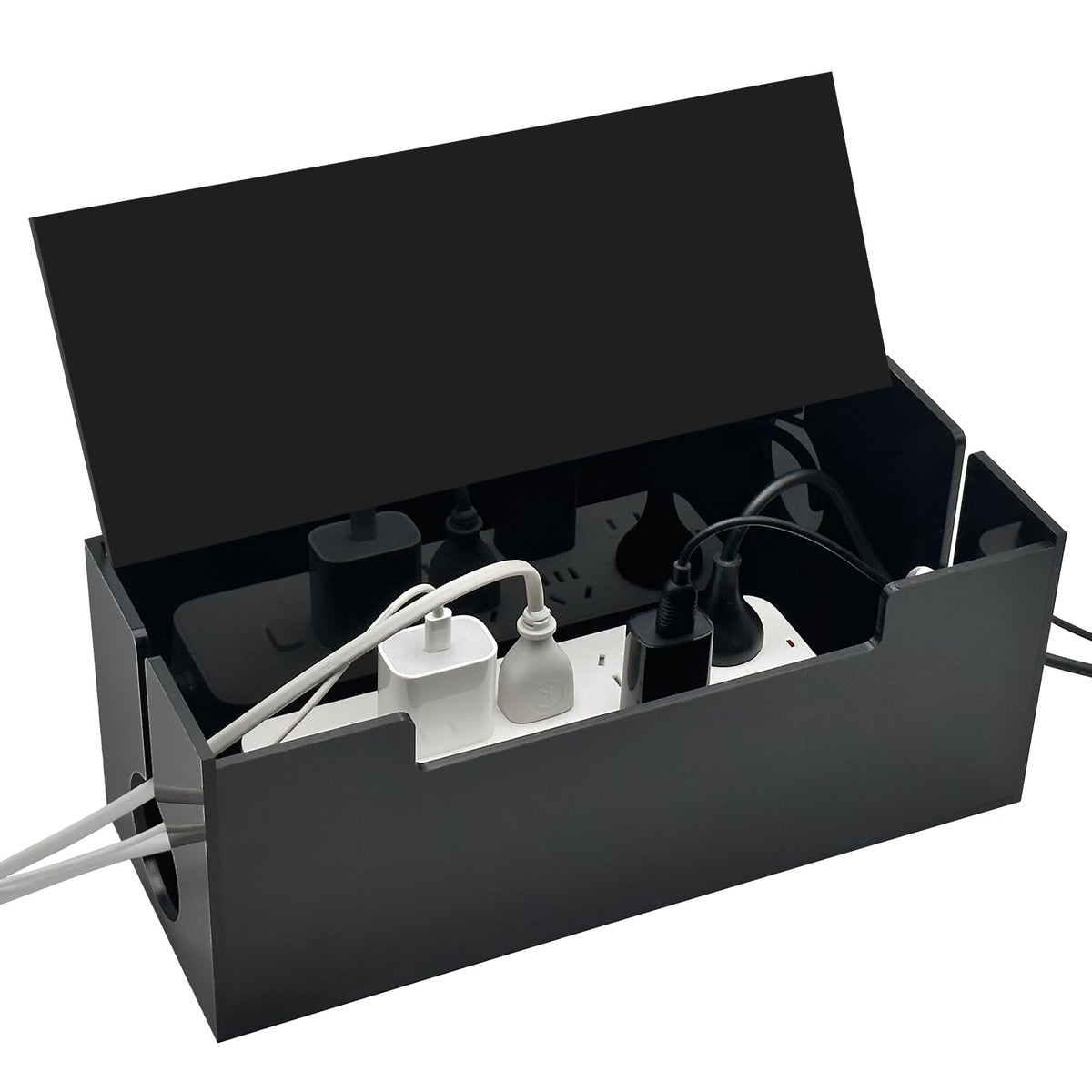 Cable Cord Organizer Box, 2 Open Slots Cords Hider Box, Under Desk Power Strip Organizer and Floor Cables Storage, Black
