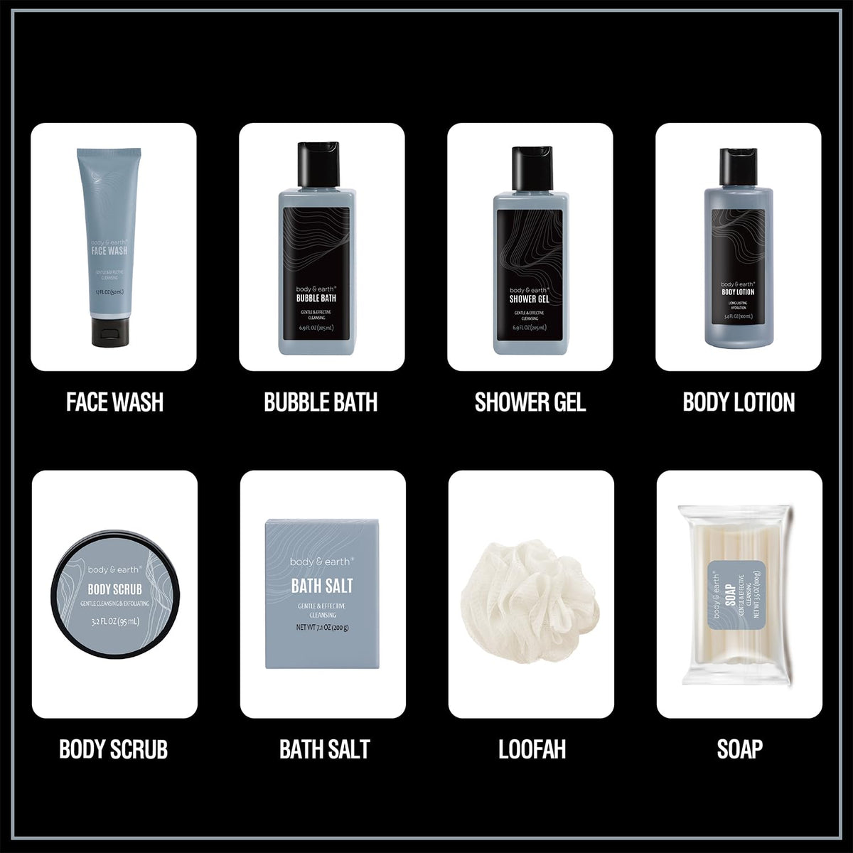 Body & Earth Gift Baskets for Men 8pcs Mens Grooming Sets with Leather Scent Gift Sets for Christmas Gifts for Men