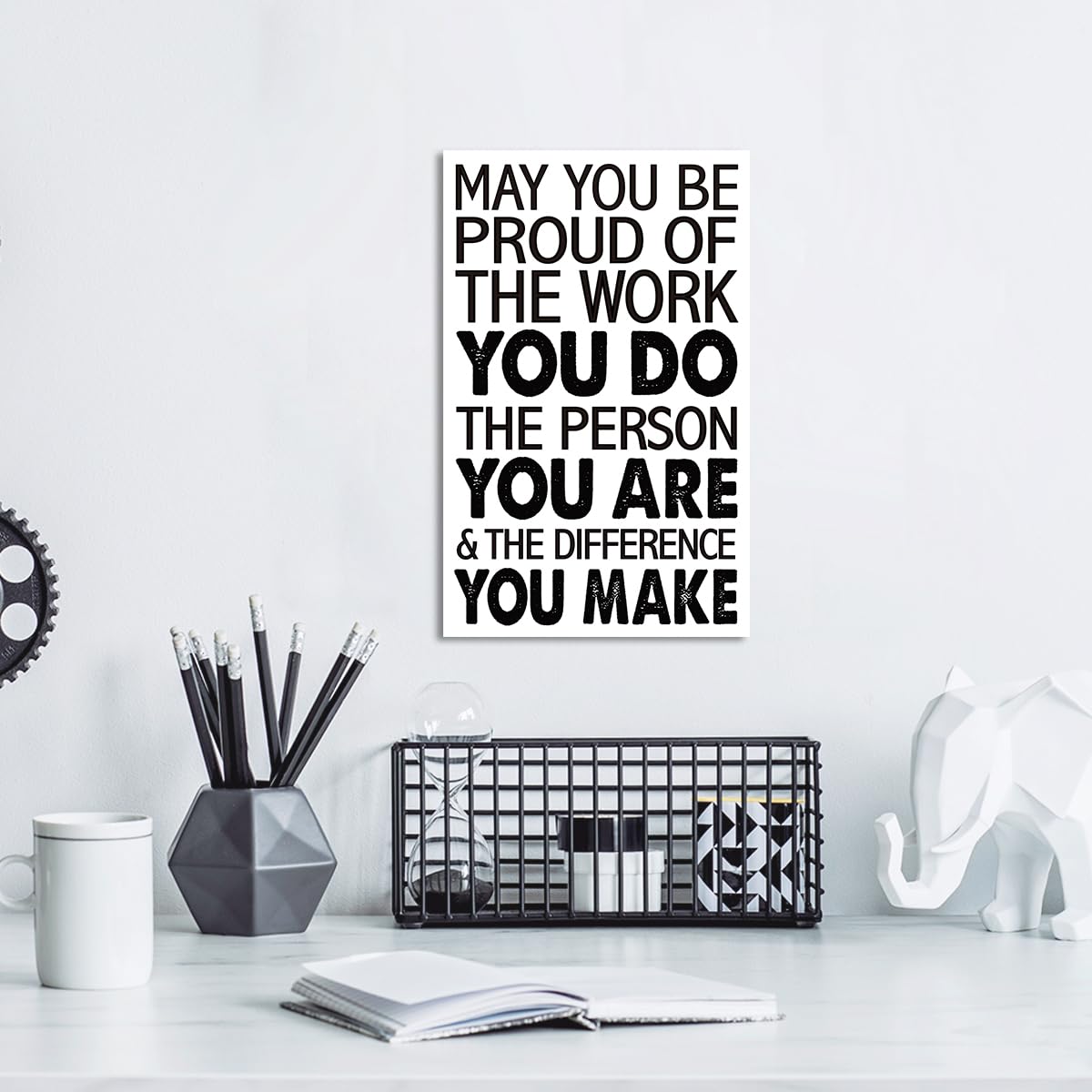 May You Be Proud Of The Work That You Do 10'' L x 6'' H Wooden Block Sign, Motivational Office Decor For Career Pride, Executive Desk Accent With Professional Achievement Quote