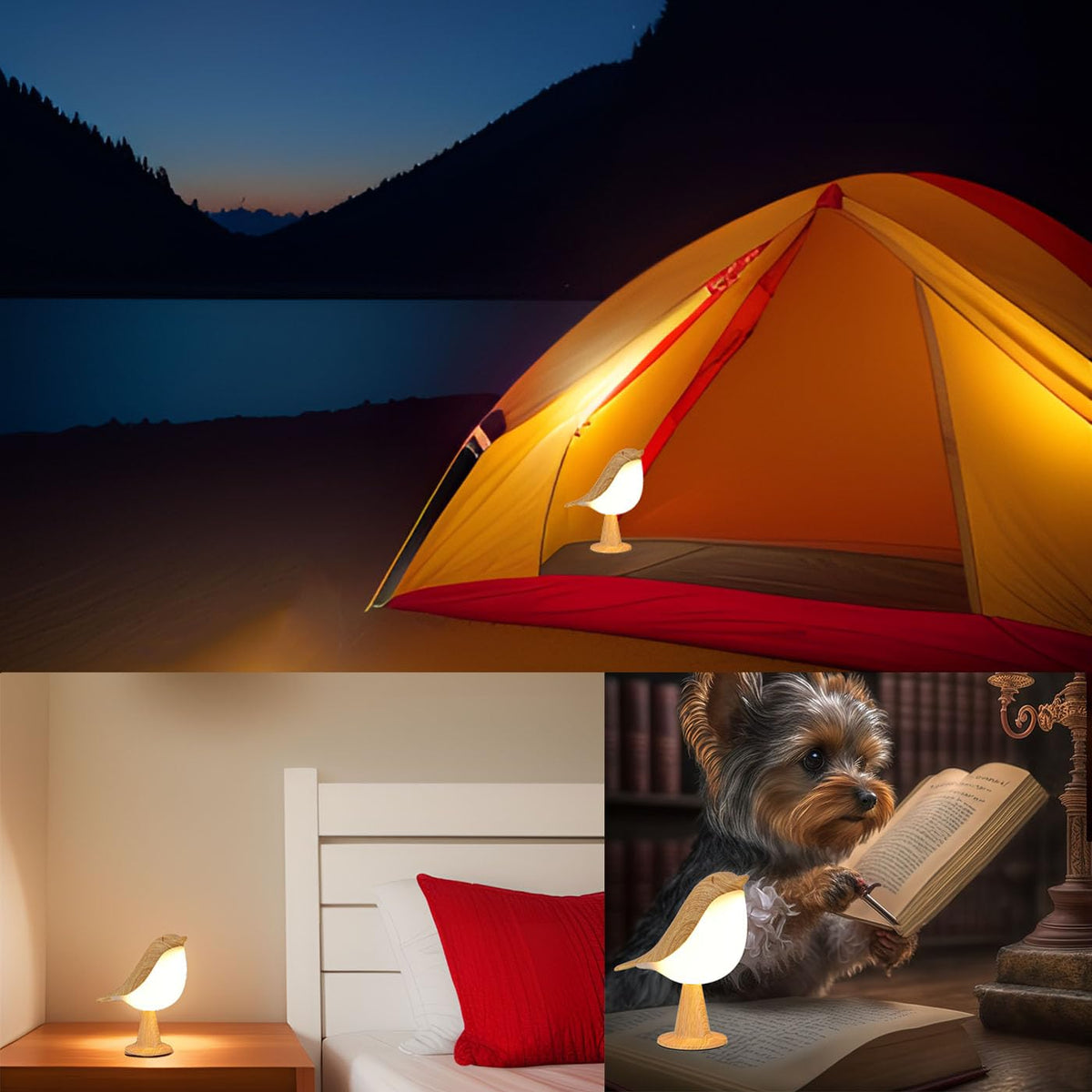 Xhope4u Small Cordless Bedside Lamp, Bird Lamp Touch Sensor, LED Table Lamp with Touch Dimmer,3 Level Brightness Nightstand Lamps, Rechargered Desk Lamp for Bedroom, Office, College Dorm Room