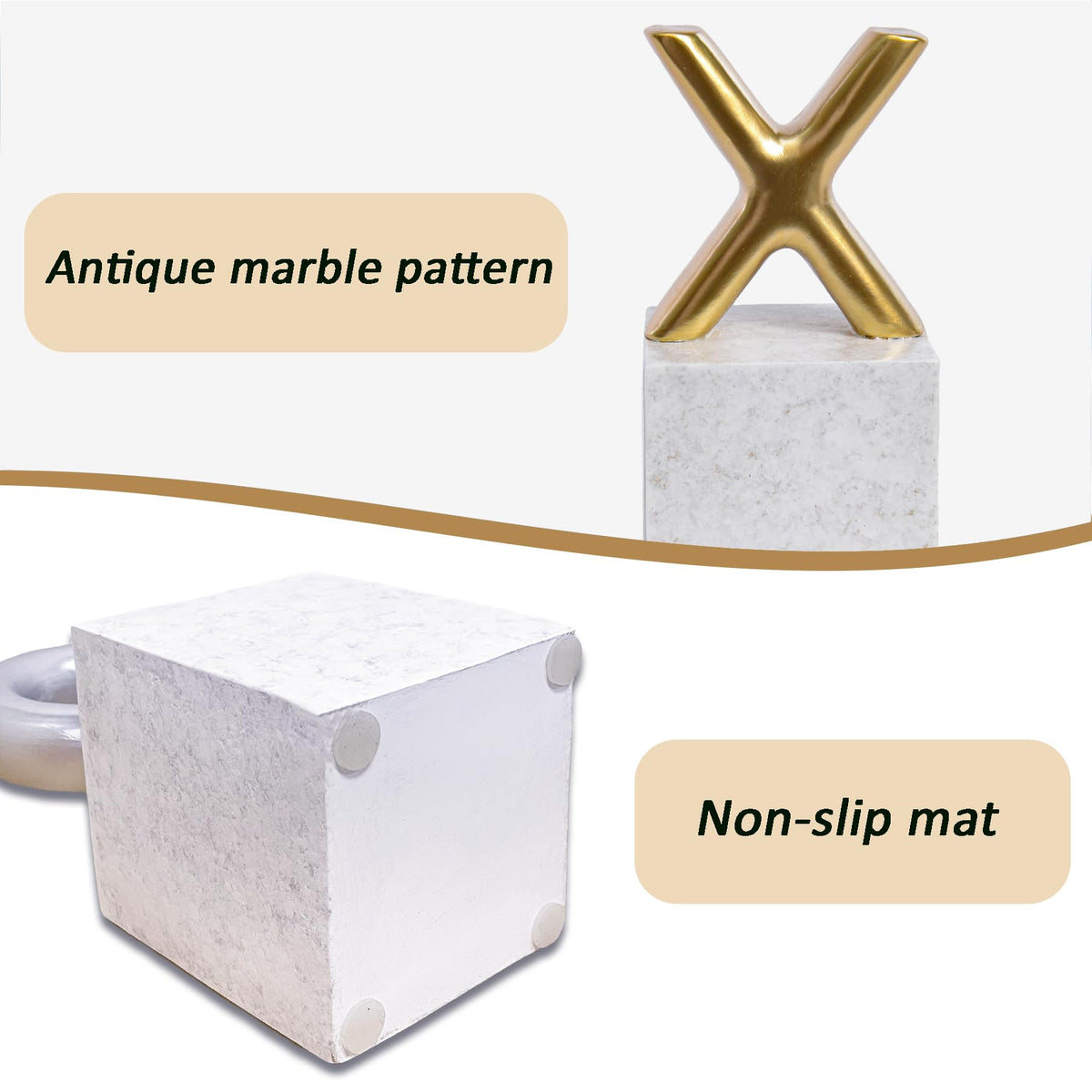 Kakizzy Modern Decorative Bookends,Resin Book Ends for Shelves,Unique X and O Design Book Stopper Decor for Desk Home,Non-Slip Book Holder Shelf Decor,Gifts for Valentine's Day (Gold/Silver)