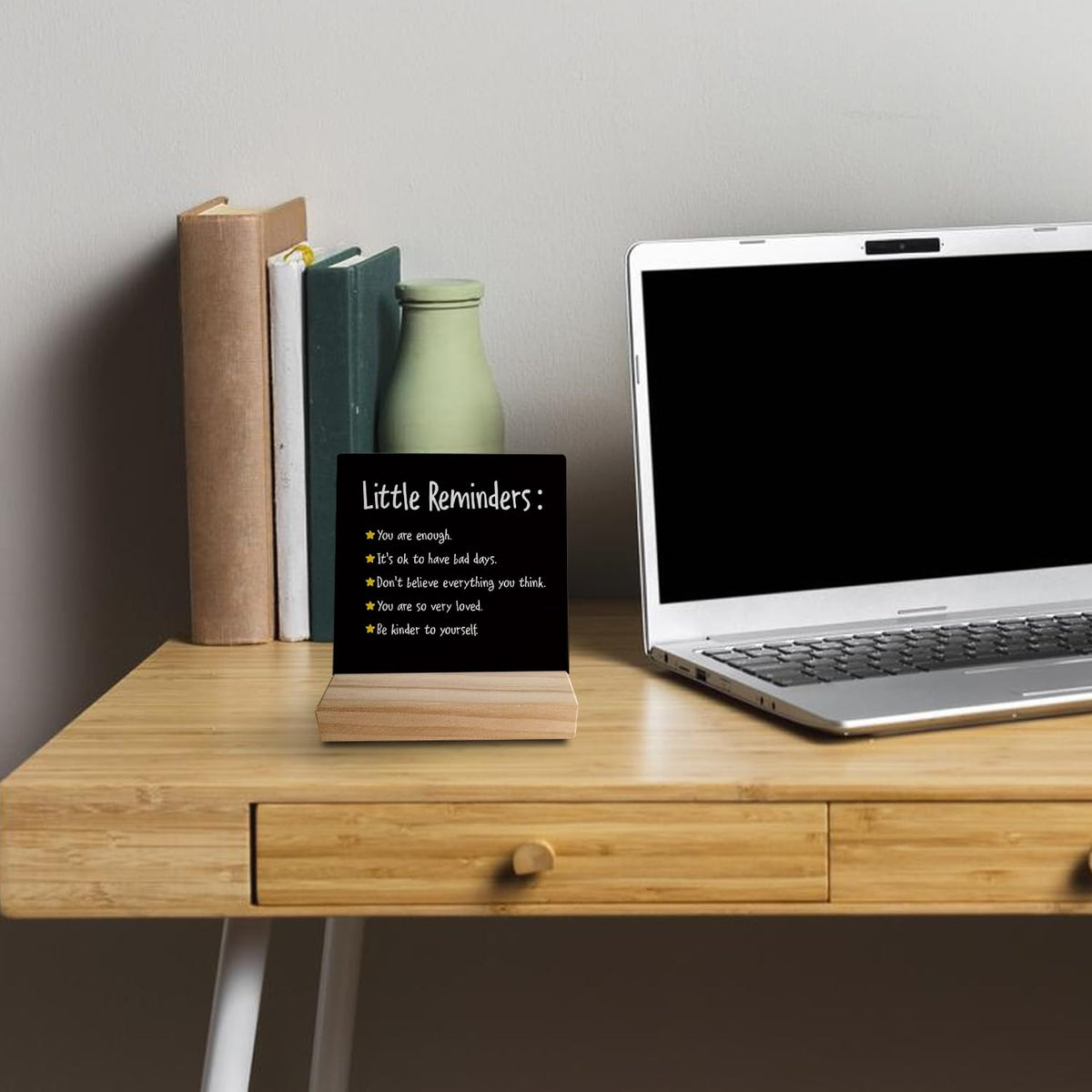 grapehiker Little Reminders You are Enough Desk Plaque Sign with Stand,Dorm Signs for College Girls, Inspirational Signs Decor for Office Dorm Desk,Back to School Gifts for College Students (Black 3)